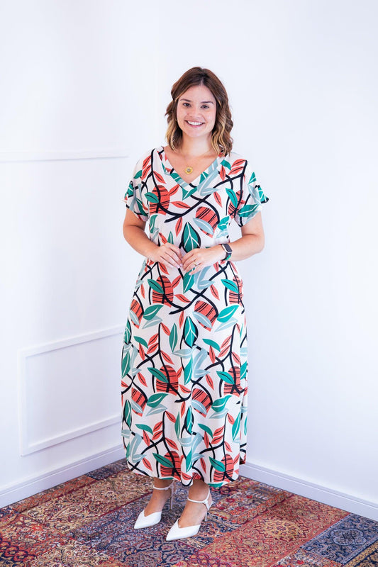 Vestido Antonella - Decote V e Fendas Laterais em Malha Confort - Bazar Online