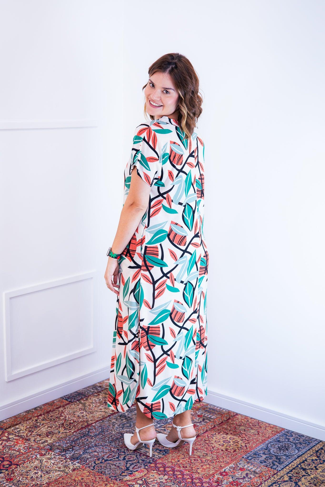 Vestido Antonella - Decote V e Fendas Laterais em Malha Confort - Bazar Online