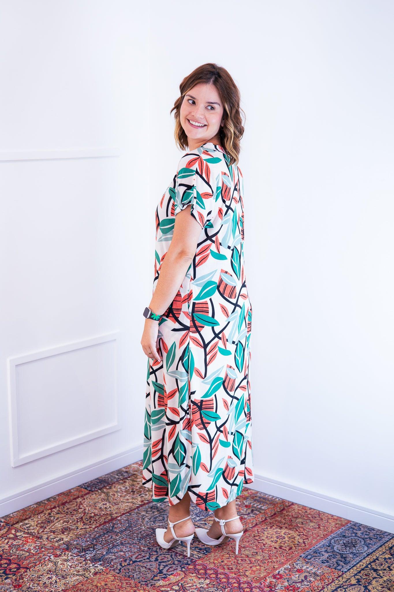 Vestido Antonella - Decote V e Fendas Laterais em Malha Confort - Bazar Online