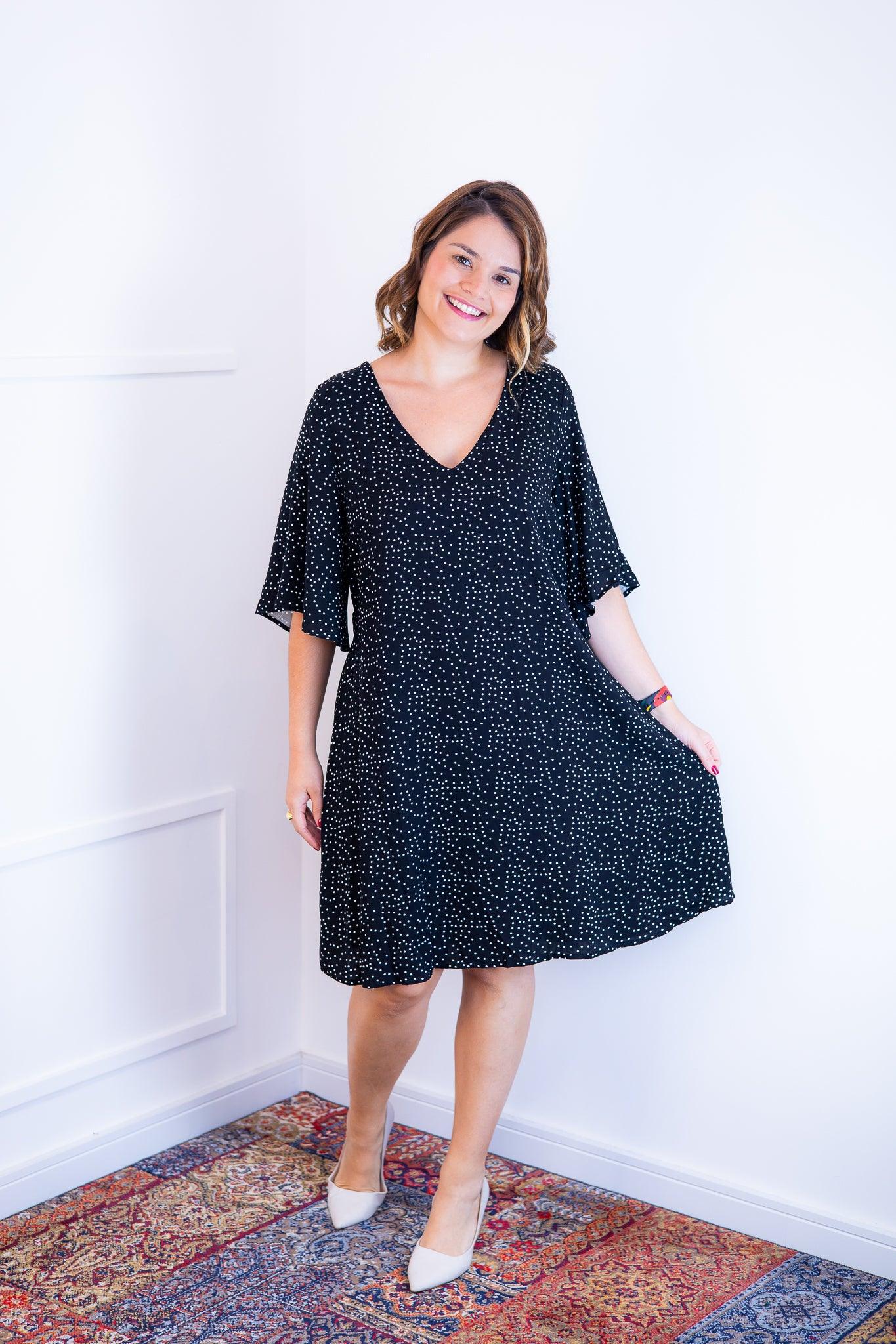 Vestido Sabrina - Decote V Manga Morcego em Viscolinho - Bazar Online