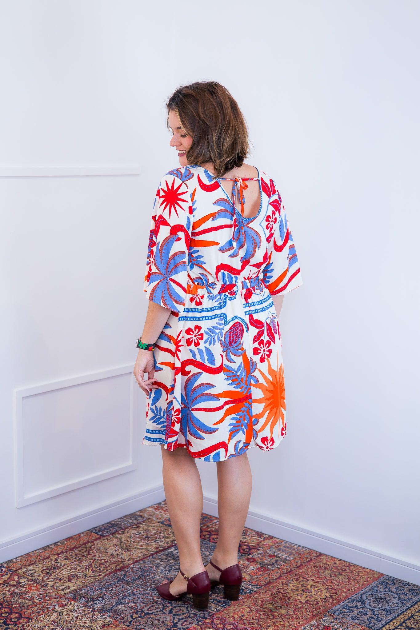 Vestido Sabrina - Decote V Manga Morcego em Viscolinho - Bazar Online