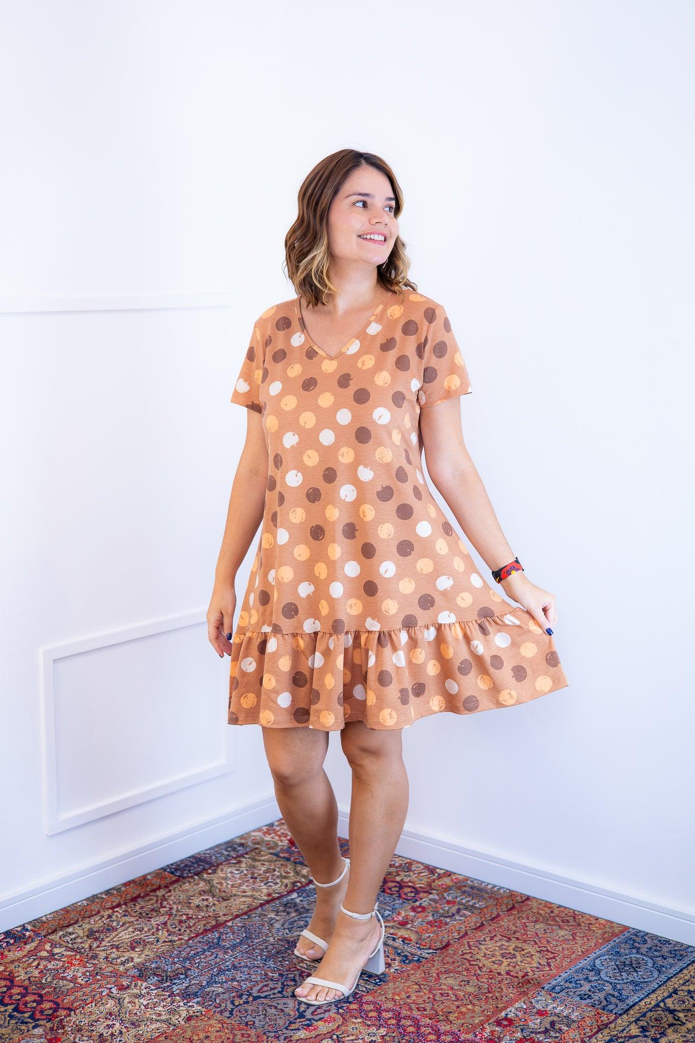 Vestido Verona - Babado Gola V e Manga Curta - Bazar Online