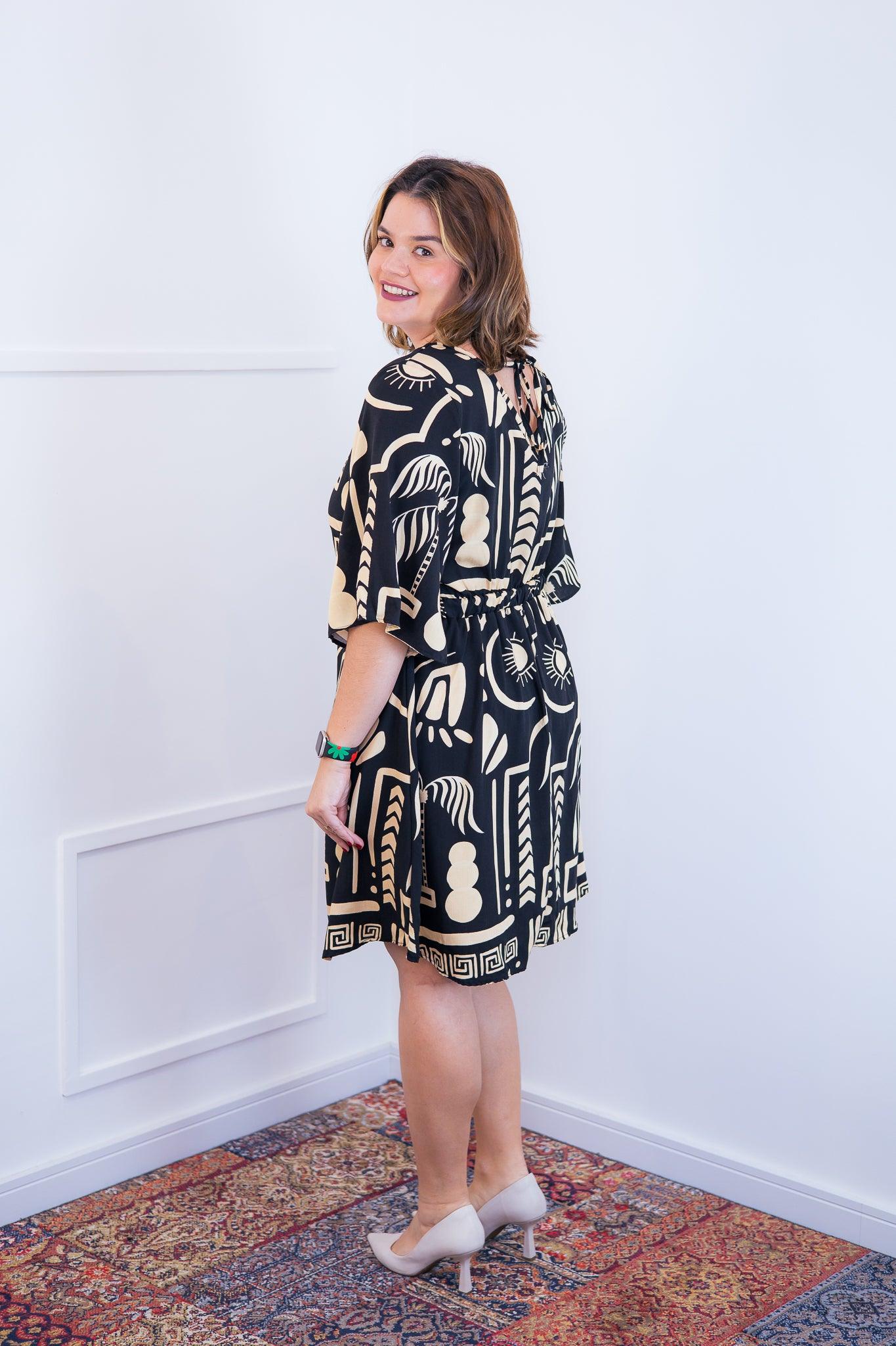 Vestido Sabrina - Decote V Manga Morcego em Viscolinho - Bazar Online