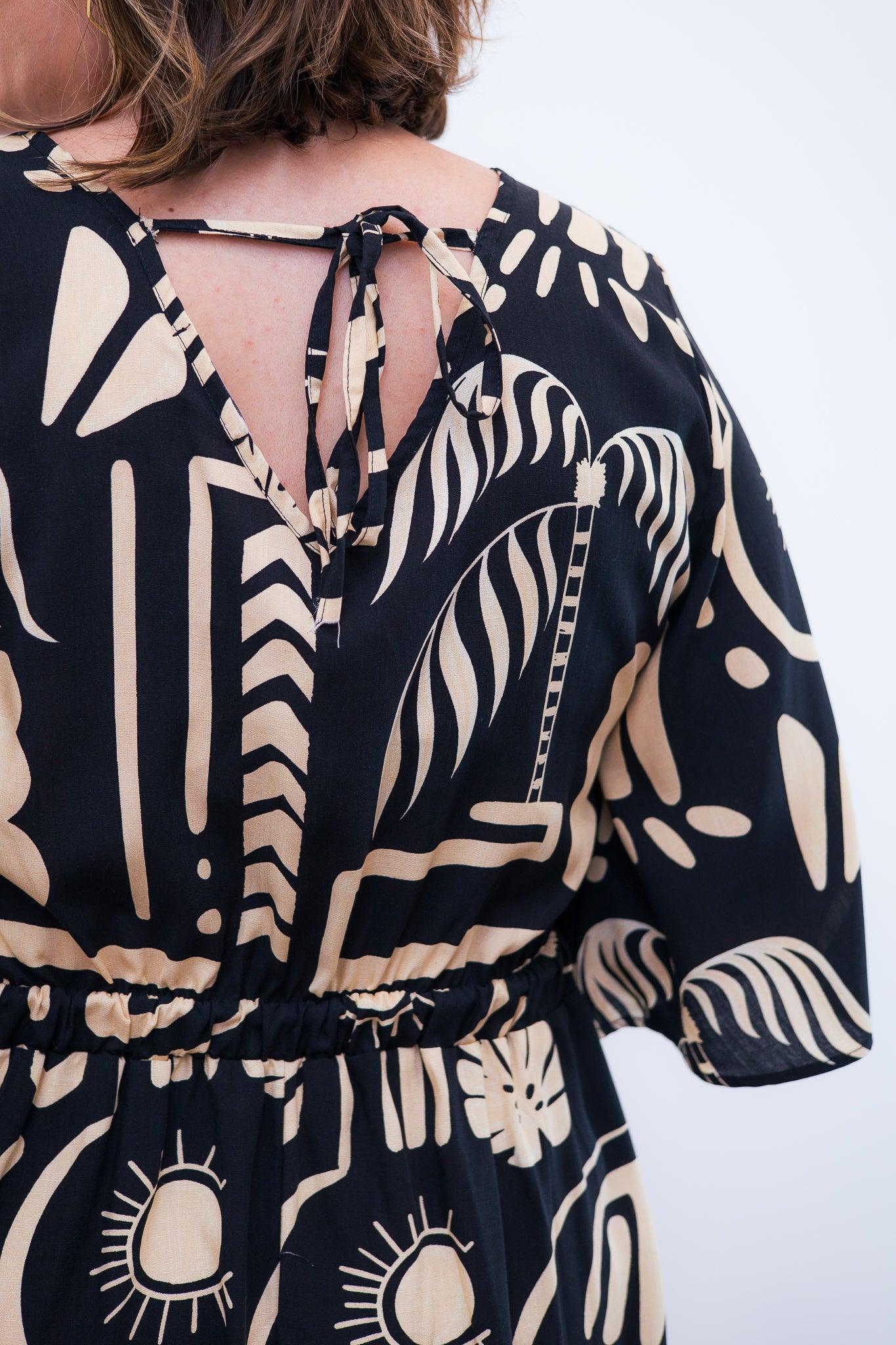 Vestido Sabrina - Decote V Manga Morcego em Viscolinho - Bazar Online