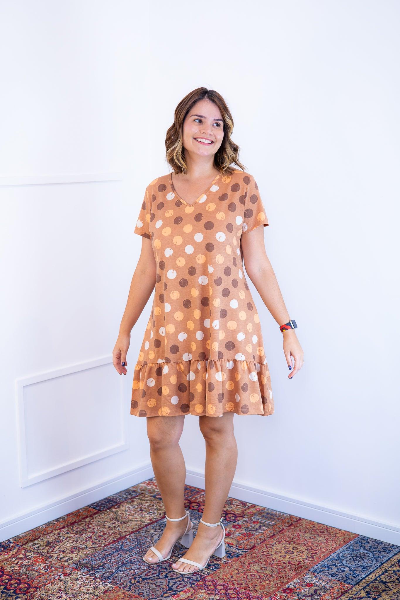 Vestido Verona - Babado Gola V e Manga Curta - Bazar Online