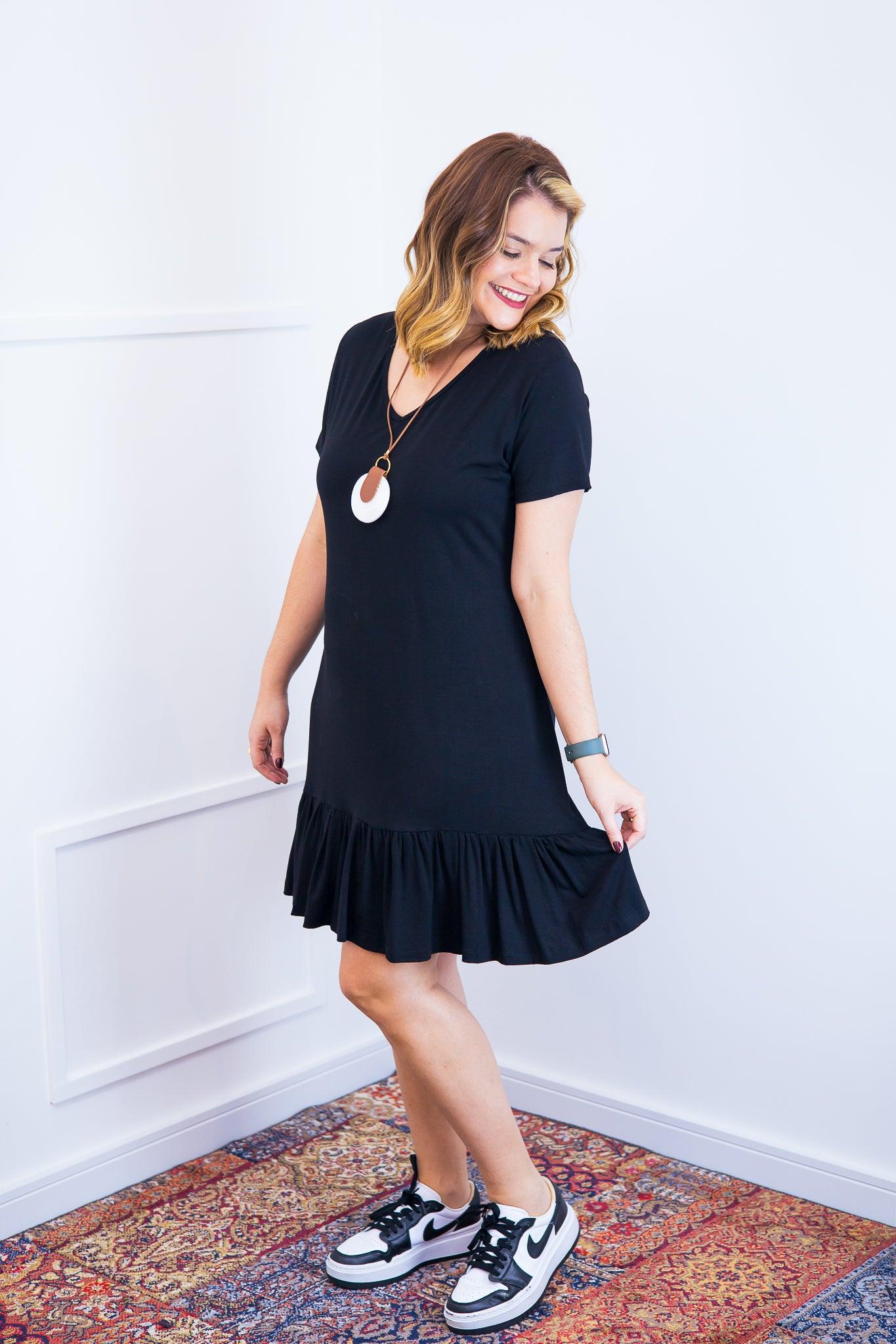 Vestido Verona - Babado Gola V e Manga Curta - Bazar Online