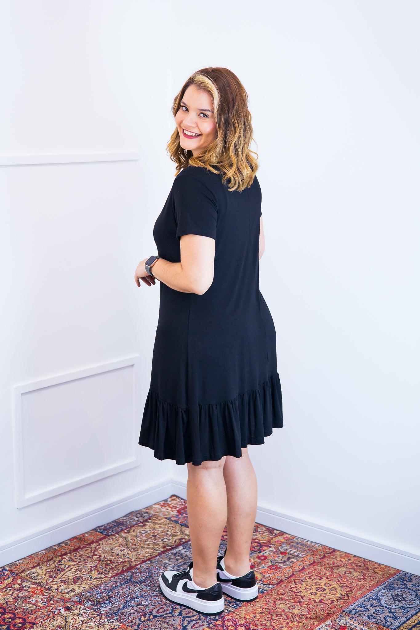 Vestido Verona - Babado Gola V e Manga Curta - Bazar Online