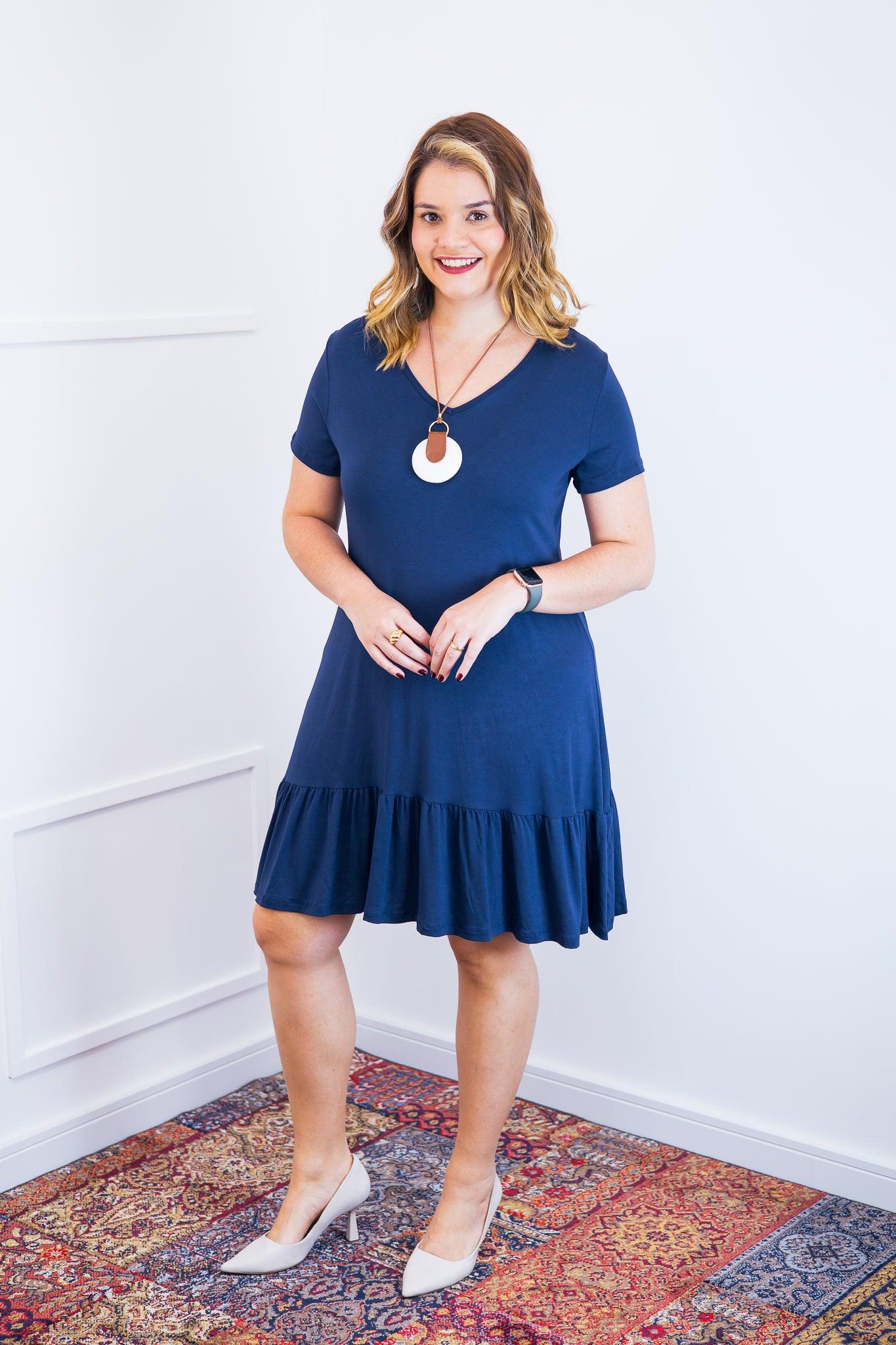 Vestido Verona - Babado Gola V e Manga Curta - Bazar Online
