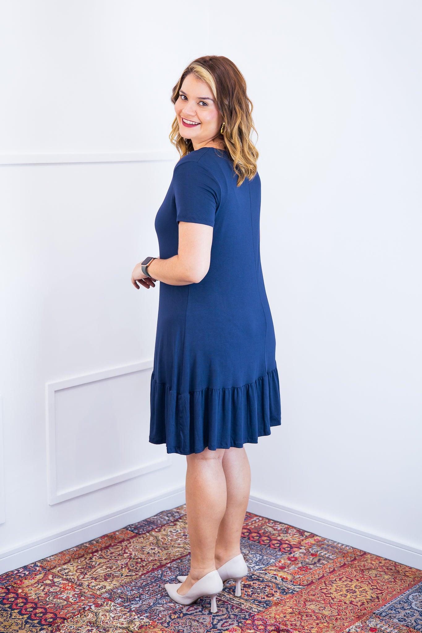 Vestido Verona - Babado Gola V e Manga Curta - Bazar Online