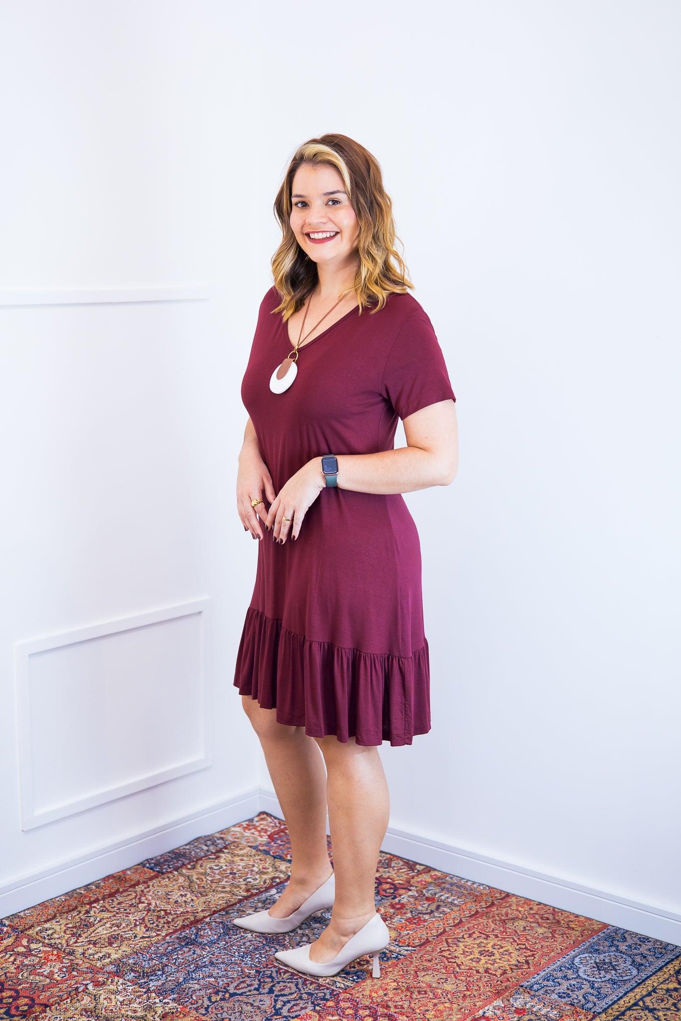 Vestido Verona - Babado Gola V e Manga Curta - Bazar Online