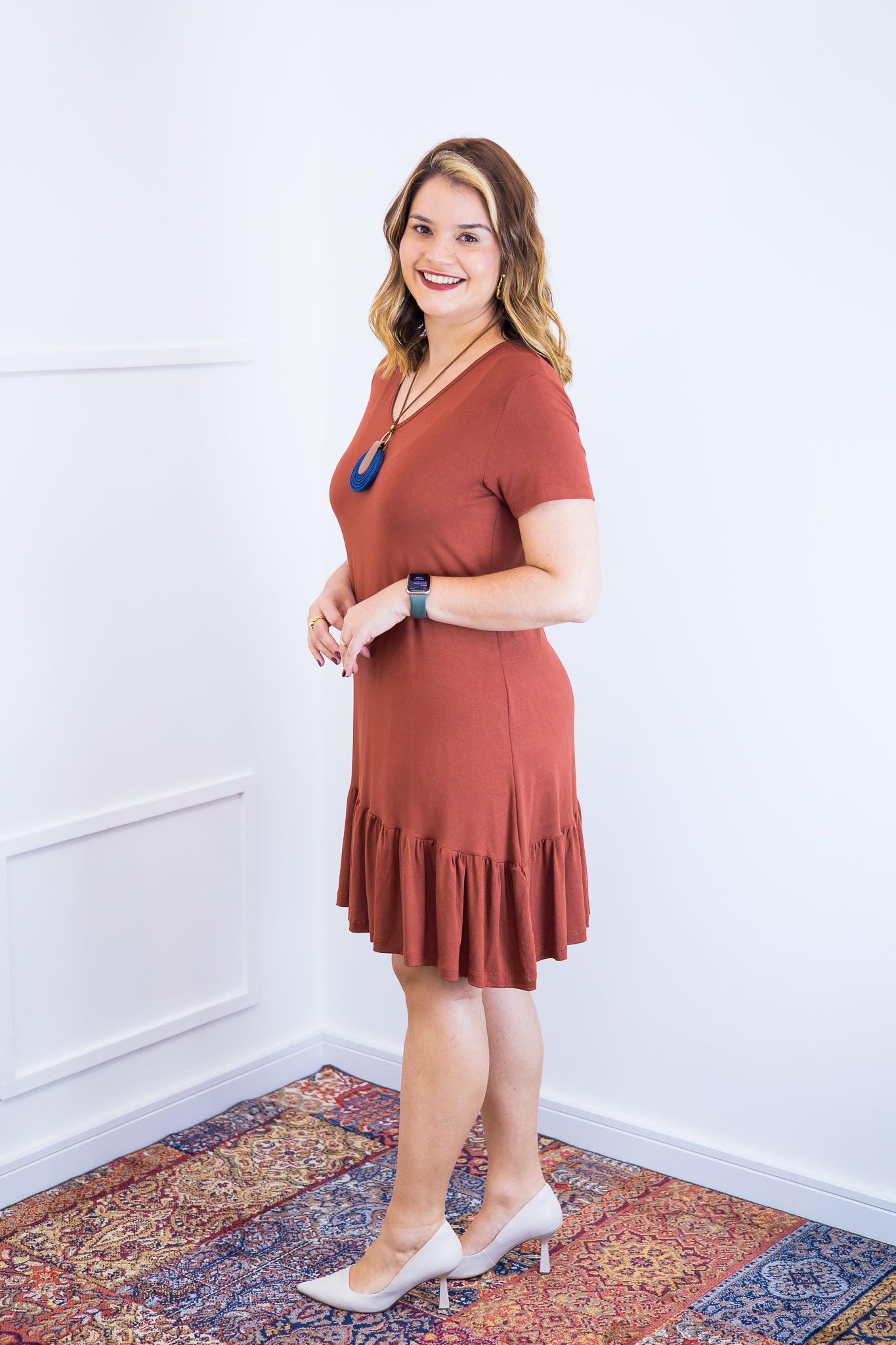 Vestido Verona - Babado Gola V e Manga Curta - Bazar Online