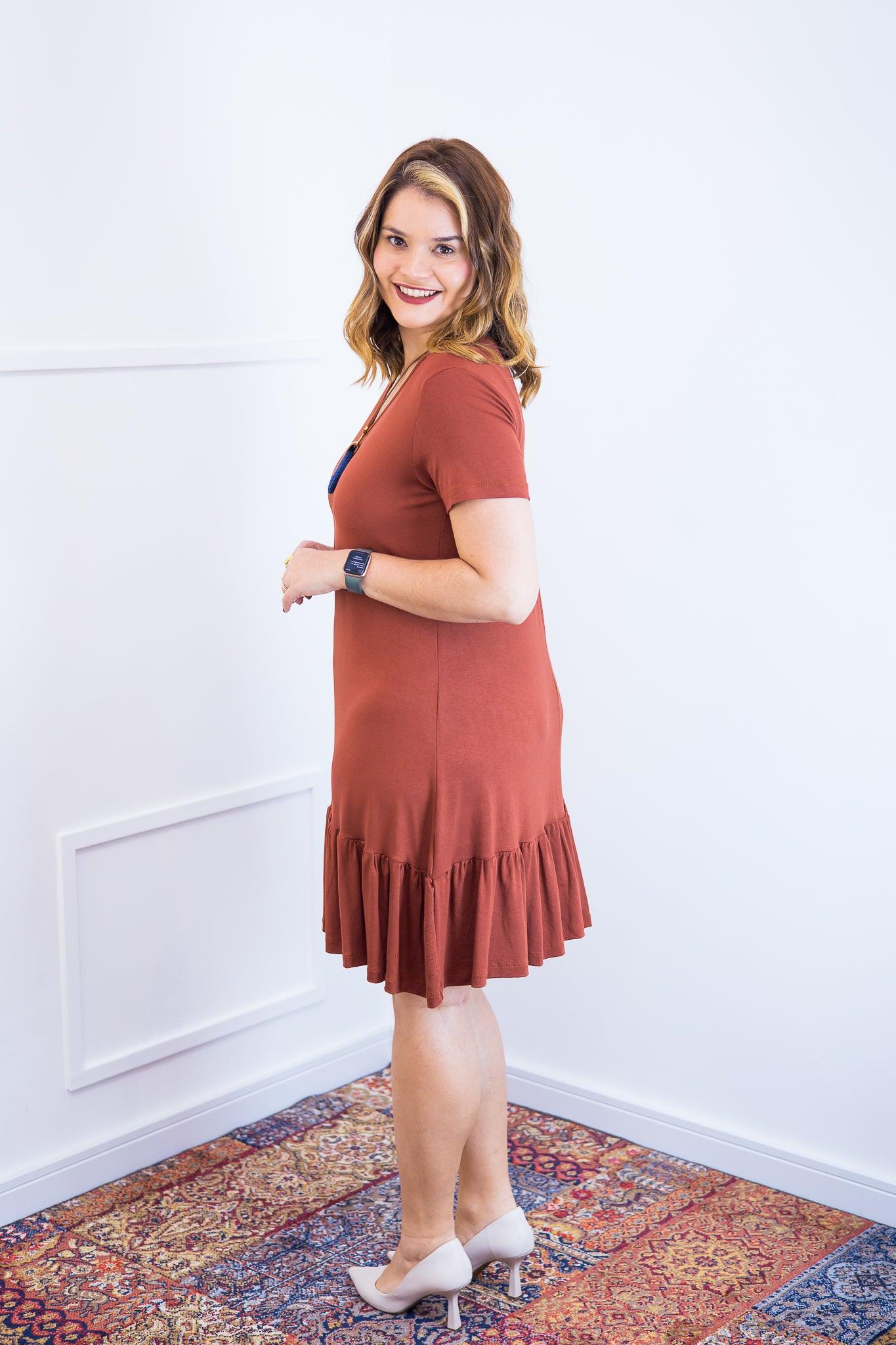 Vestido Verona - Babado Gola V e Manga Curta - Bazar Online