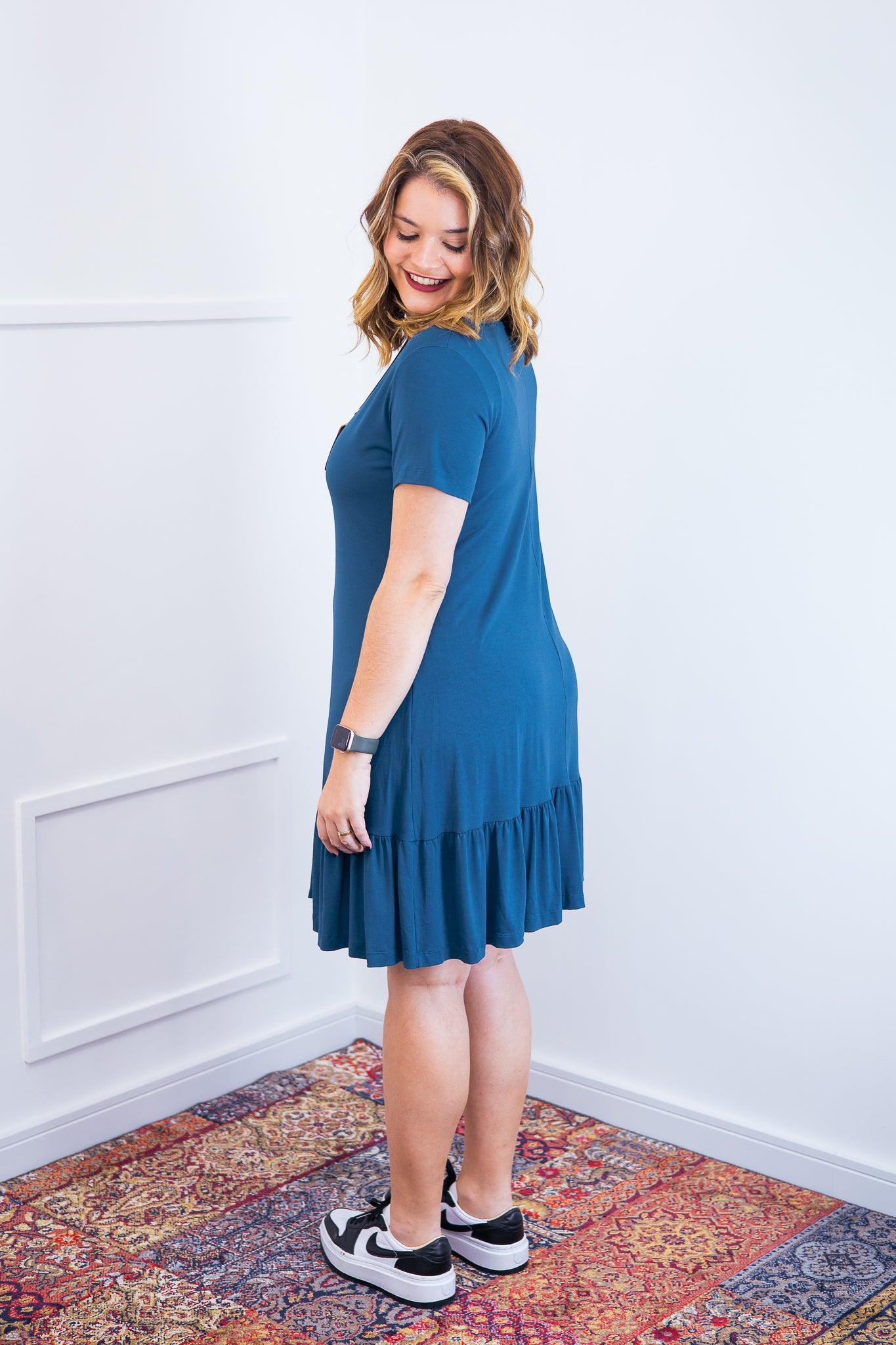 Vestido Verona - Babado Gola V e Manga Curta - Bazar Online