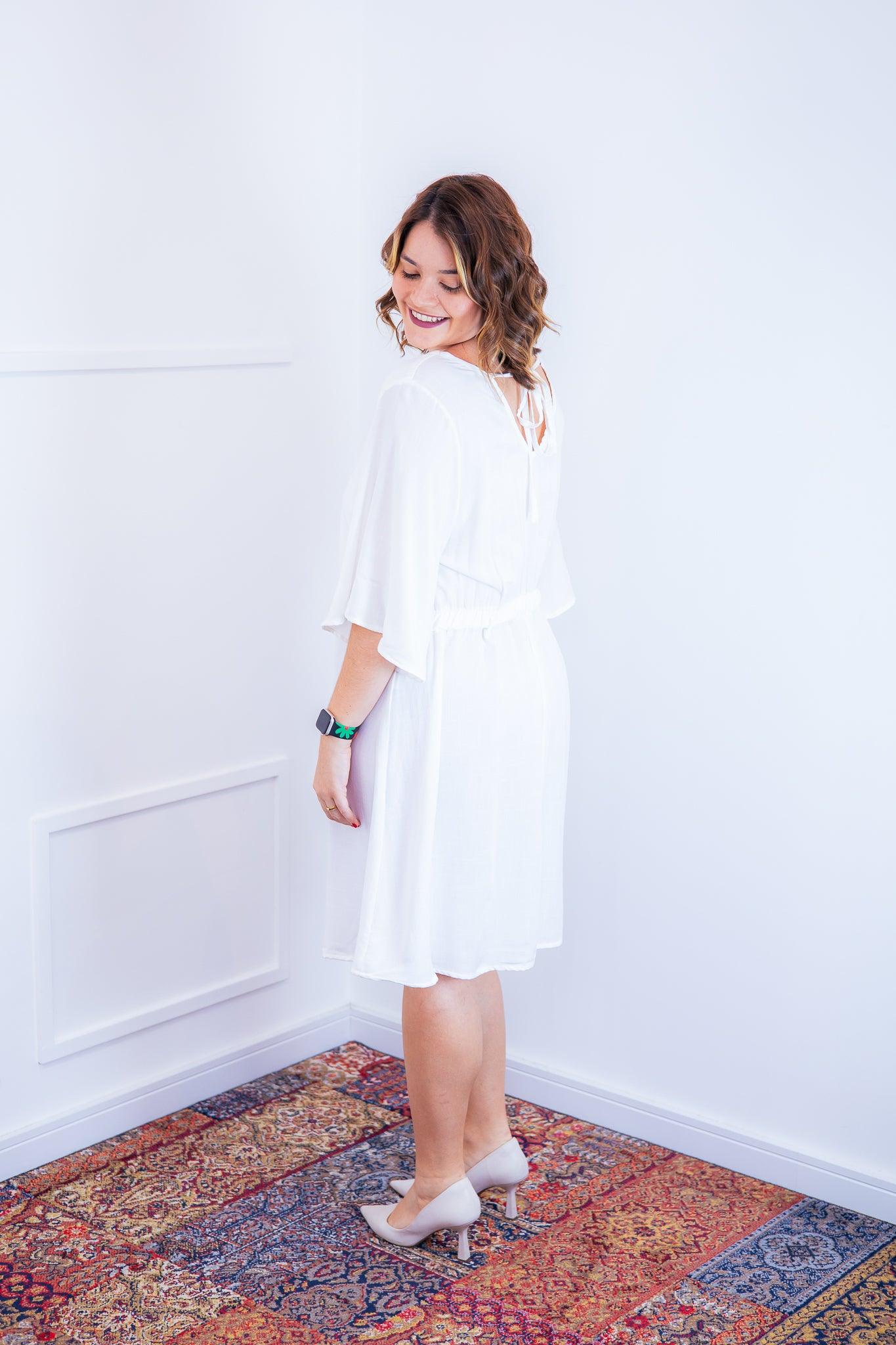 Vestido Sabrina - Decote V Manga Morcego em Viscolinho - Bazar Online