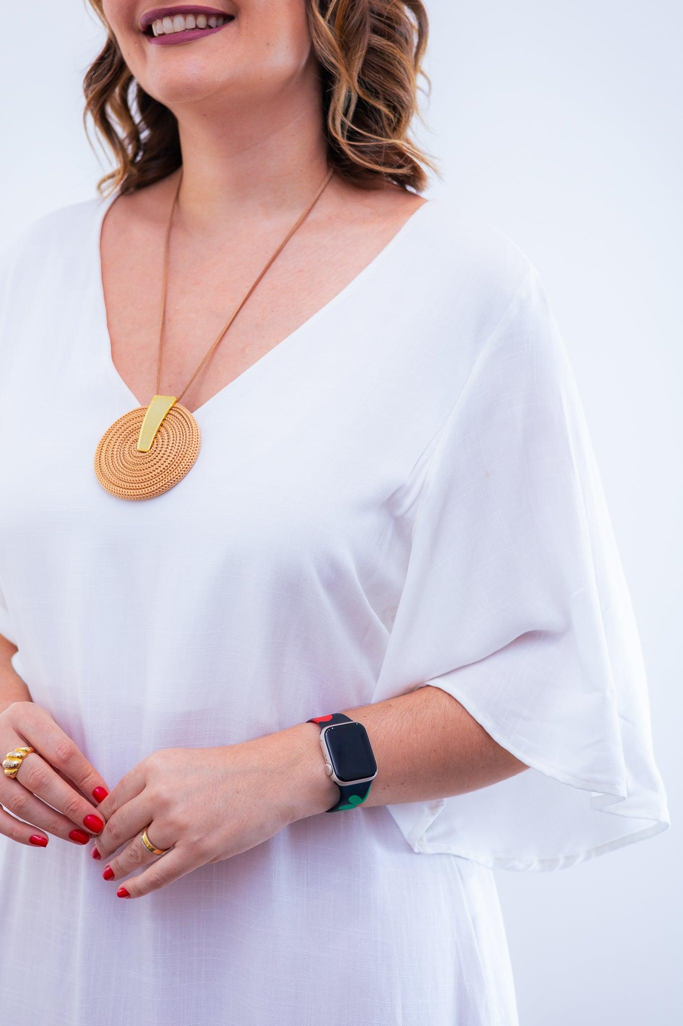 Vestido Sabrina - Decote V Manga Morcego em Viscolinho - Bazar Online