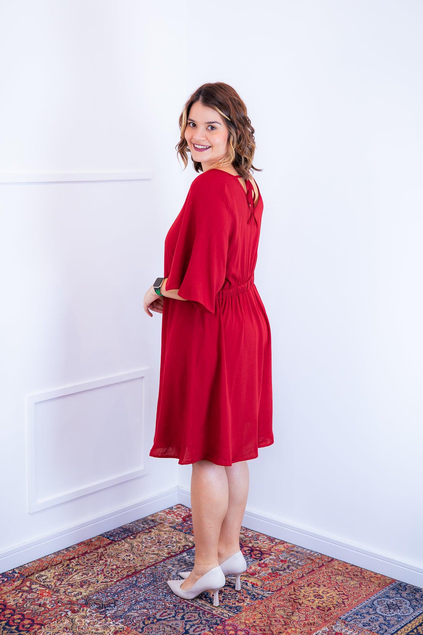 Vestido Sabrina - Decote V Manga Morcego em Viscolinho - Bazar Online