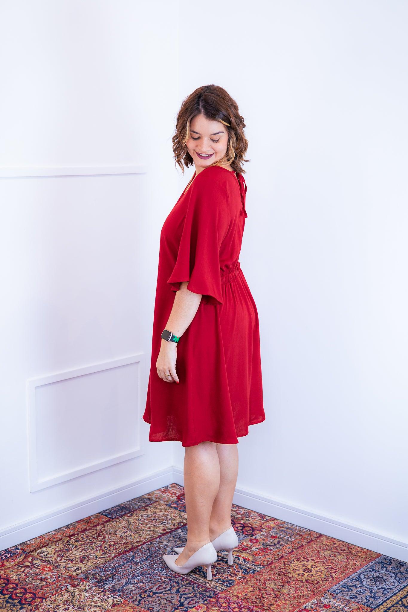 Vestido Sabrina - Decote V Manga Morcego em Viscolinho - Bazar Online