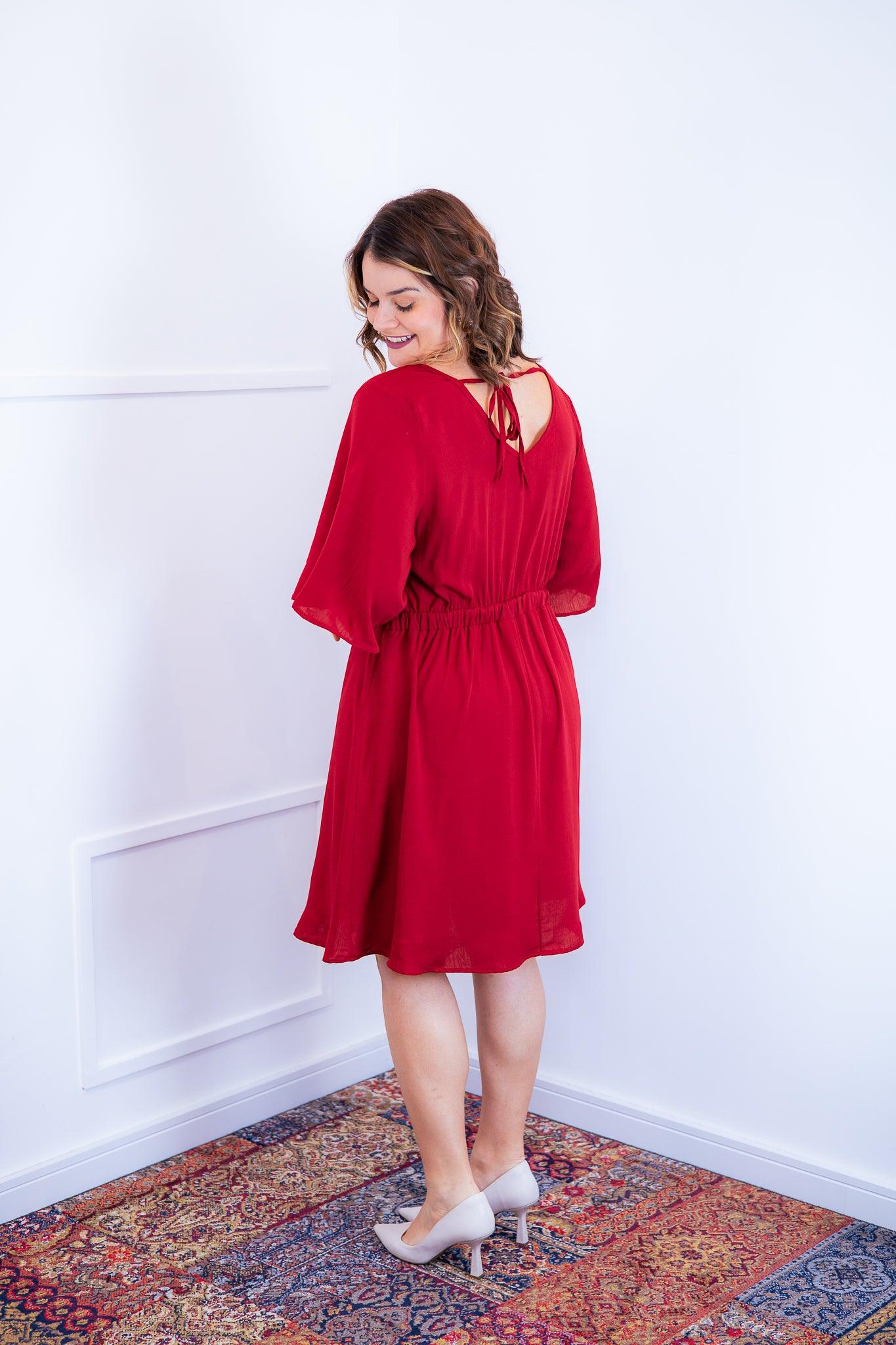 Vestido Sabrina - Decote V Manga Morcego em Viscolinho - Bazar Online