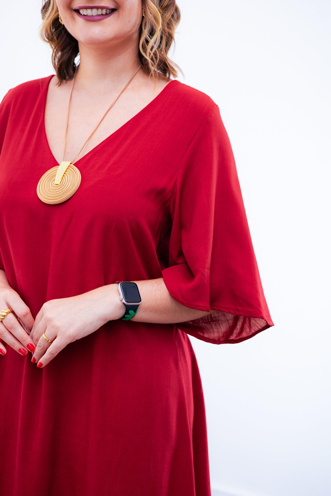 Vestido Sabrina - Decote V Manga Morcego em Viscolinho - Bazar Online