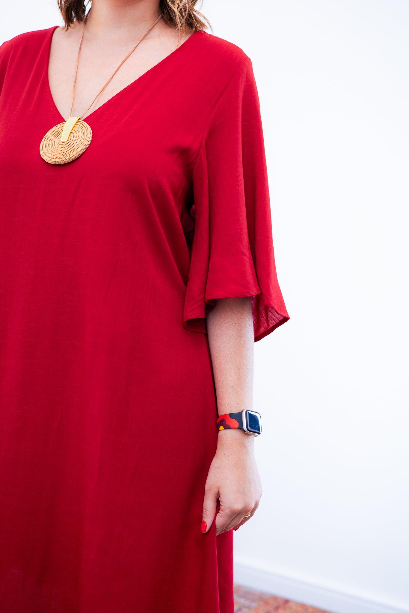 Vestido Sabrina - Decote V Manga Morcego em Viscolinho - Bazar Online