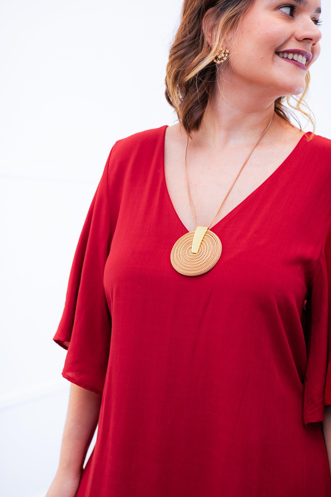 Vestido Sabrina - Decote V Manga Morcego em Viscolinho - Bazar Online