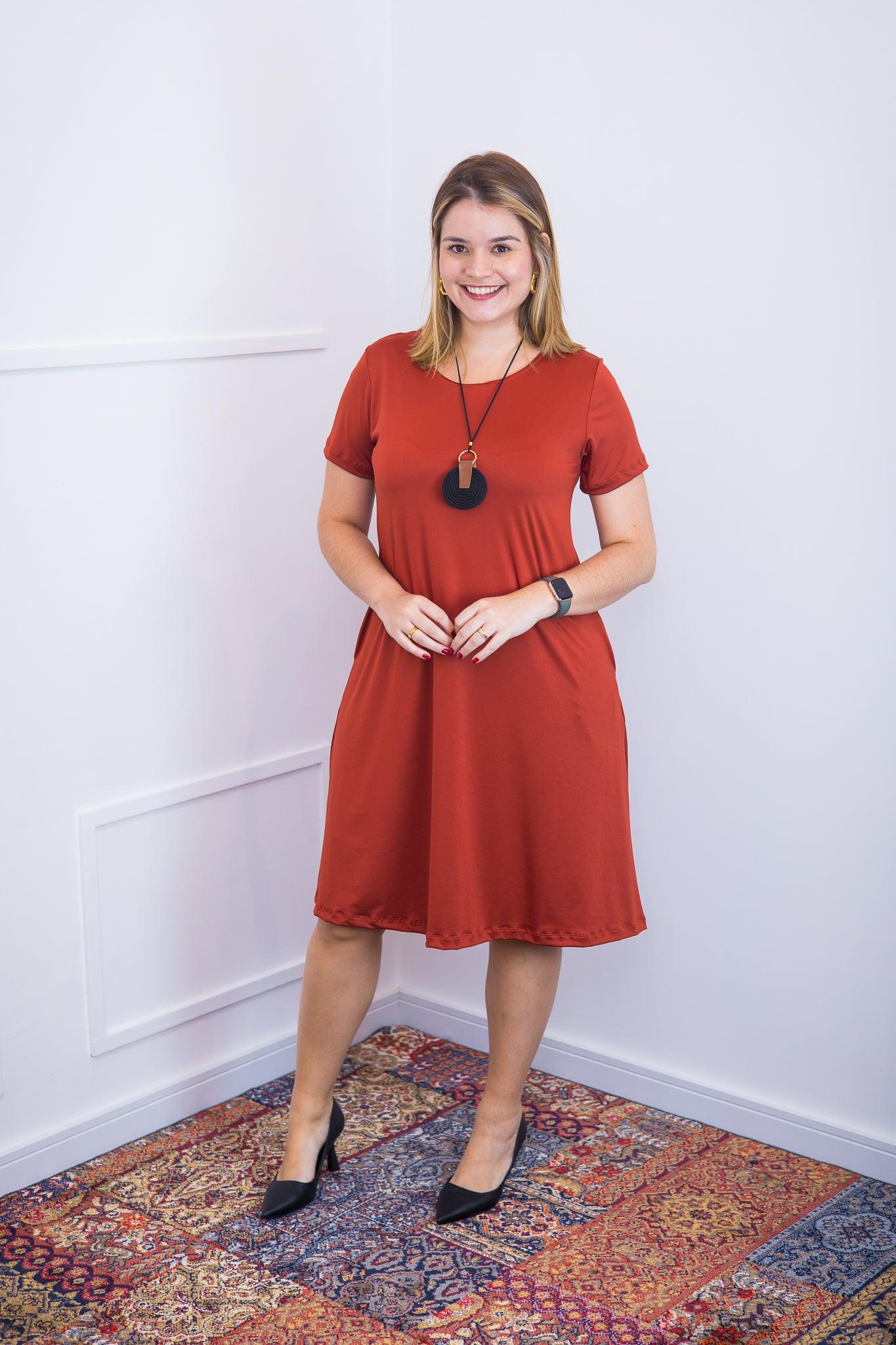 Vestido Sara - Malha Confort Midi com Manga - Bazar Online