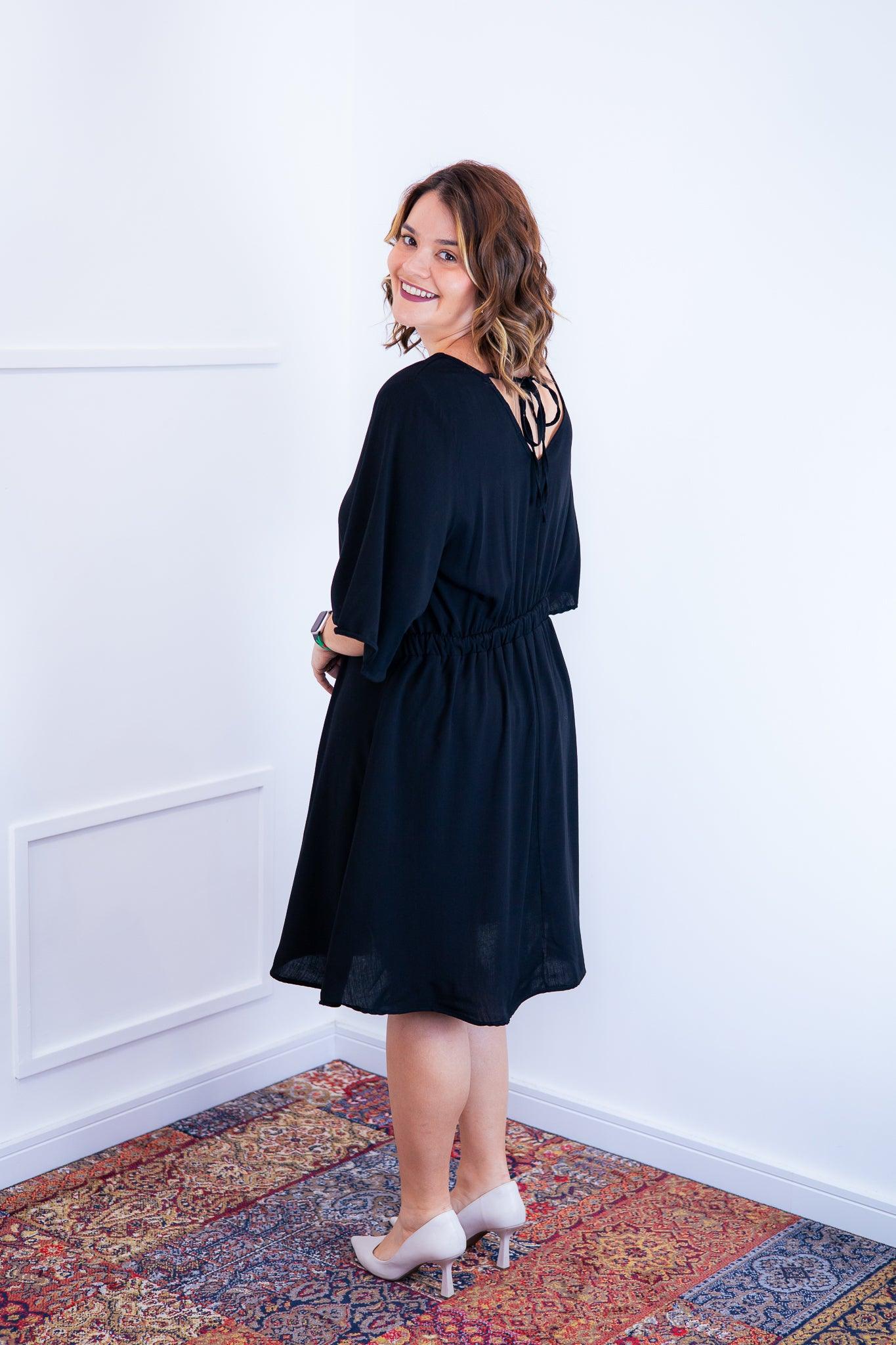 Vestido Sabrina - Decote V Manga Morcego em Viscolinho - Bazar Online