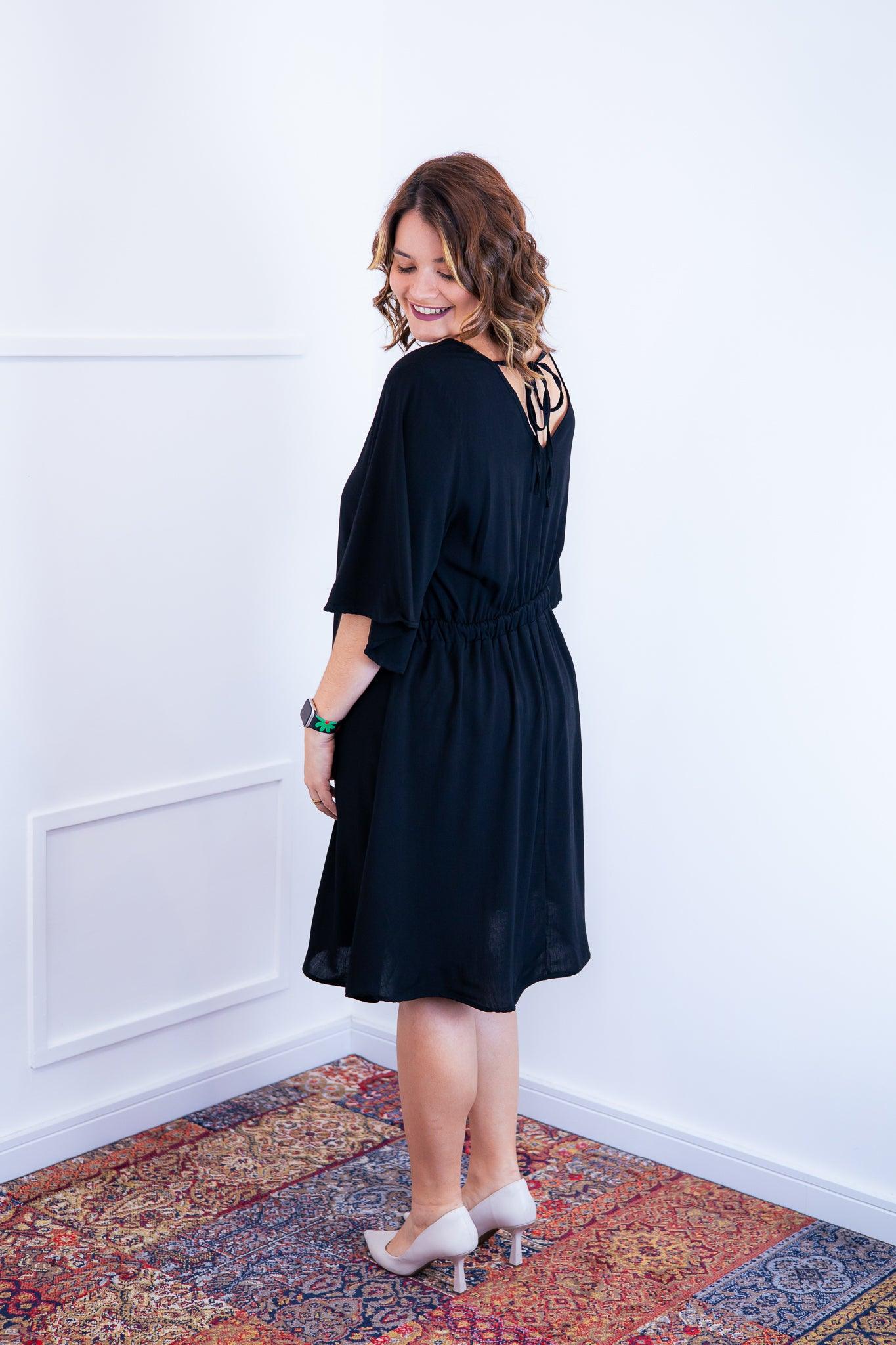 Vestido Sabrina - Decote V Manga Morcego em Viscolinho - Bazar Online