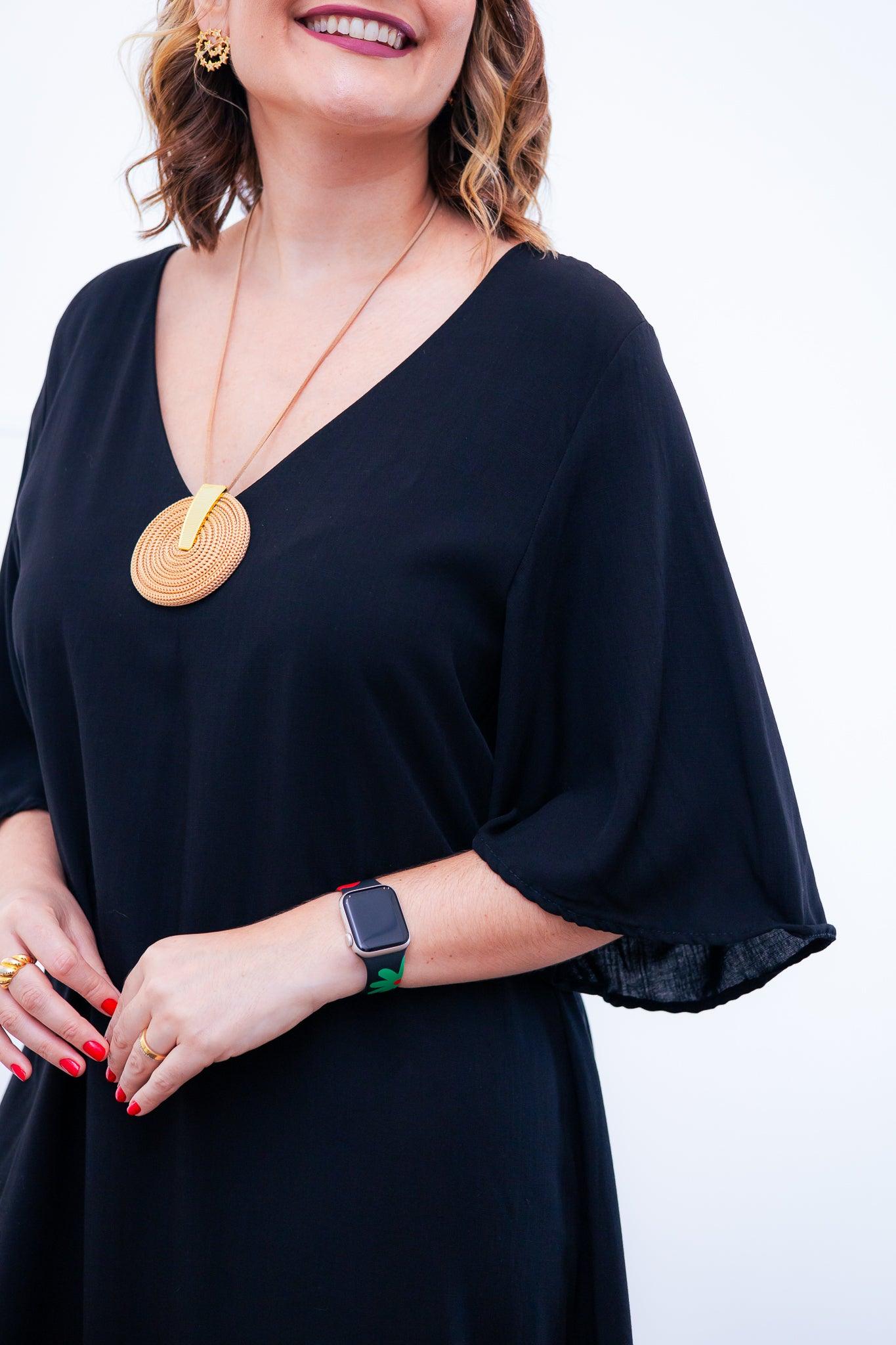 Vestido Sabrina - Decote V Manga Morcego em Viscolinho - Bazar Online