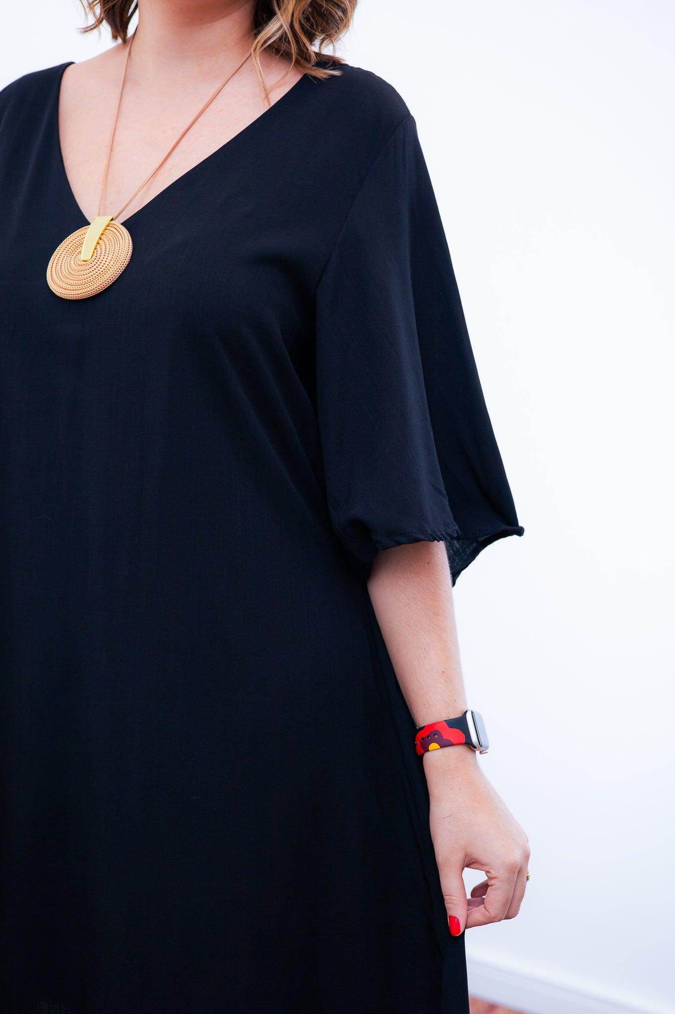 Vestido Sabrina - Decote V Manga Morcego em Viscolinho - Bazar Online