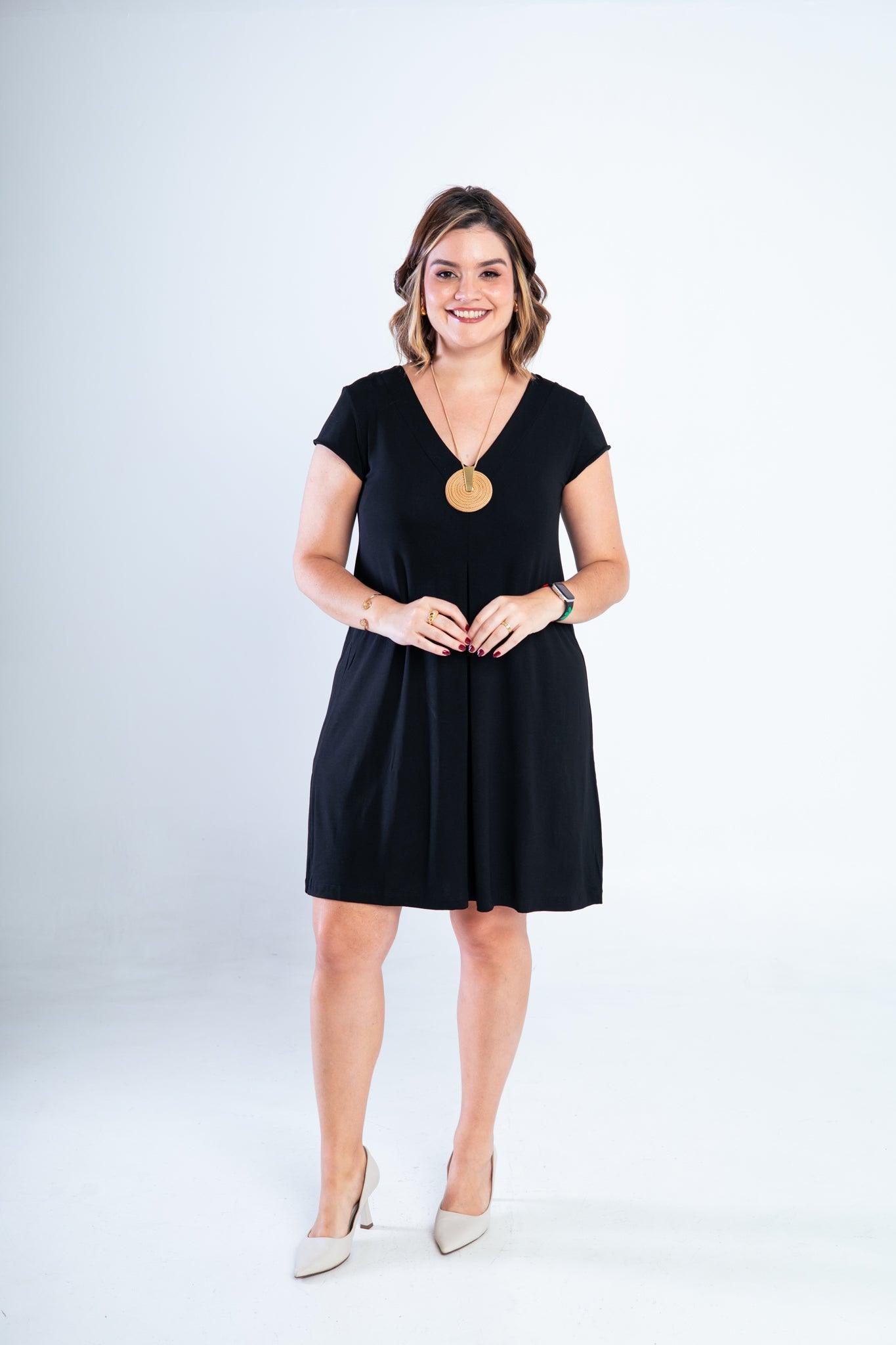 Vestido Laura - Evasê Decote V em Viscolycra - Bazar Online