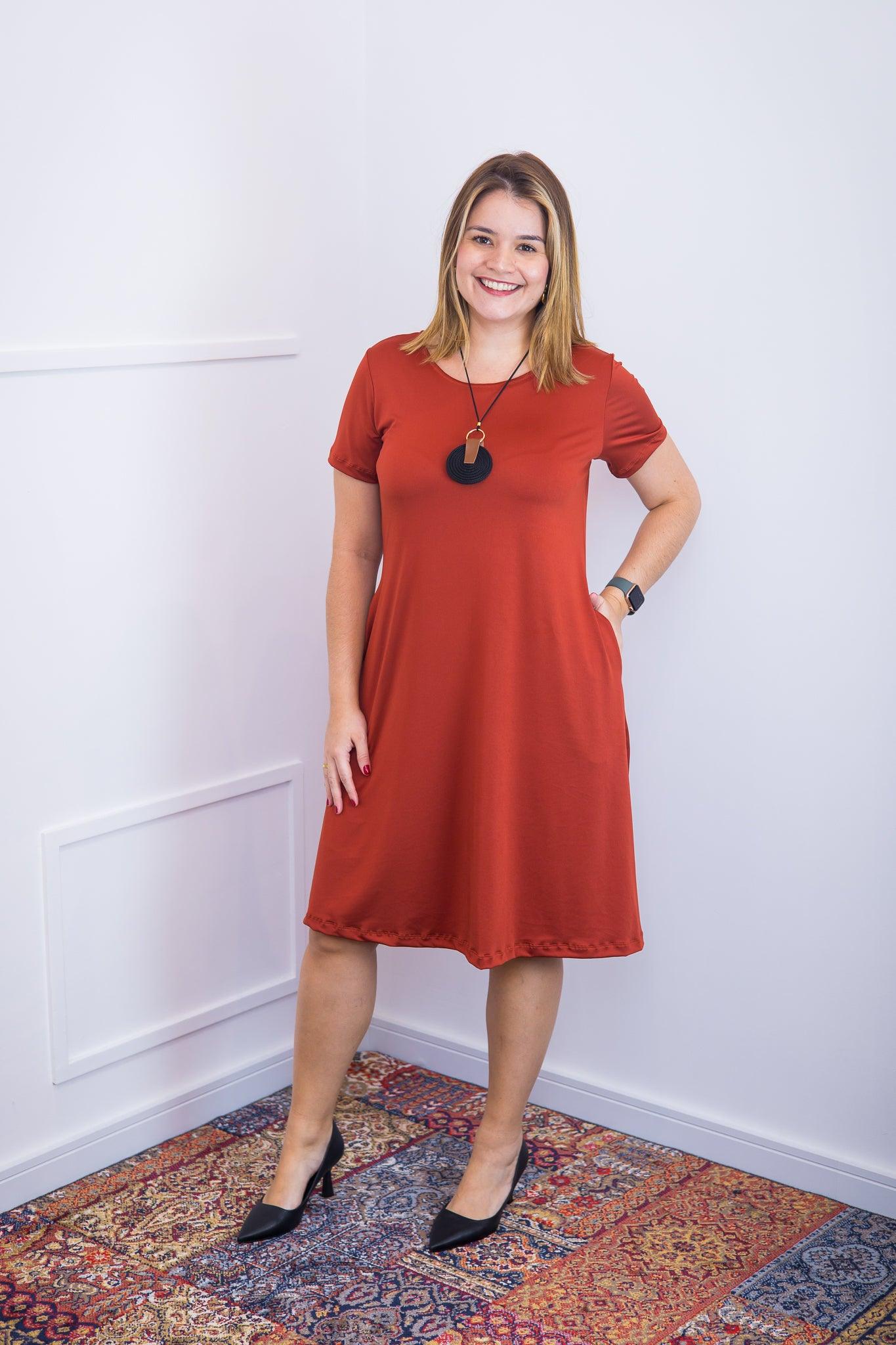 Vestido Sara - Malha Confort Midi com Manga - Bazar Online