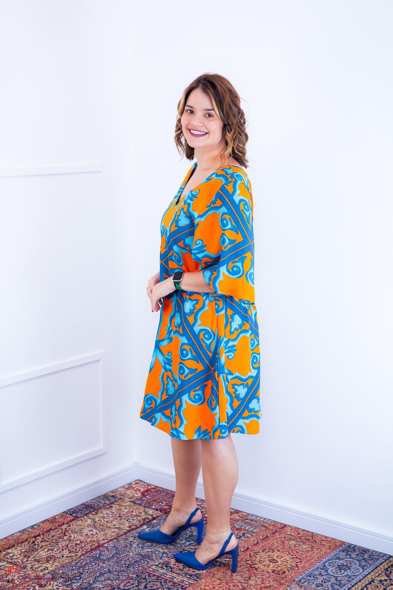 Vestido Sabrina - Decote V Manga Morcego em Viscolinho - Bazar Online