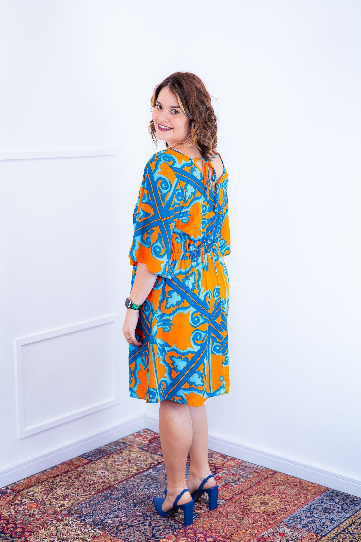 Vestido Sabrina - Decote V Manga Morcego em Viscolinho - Bazar Online