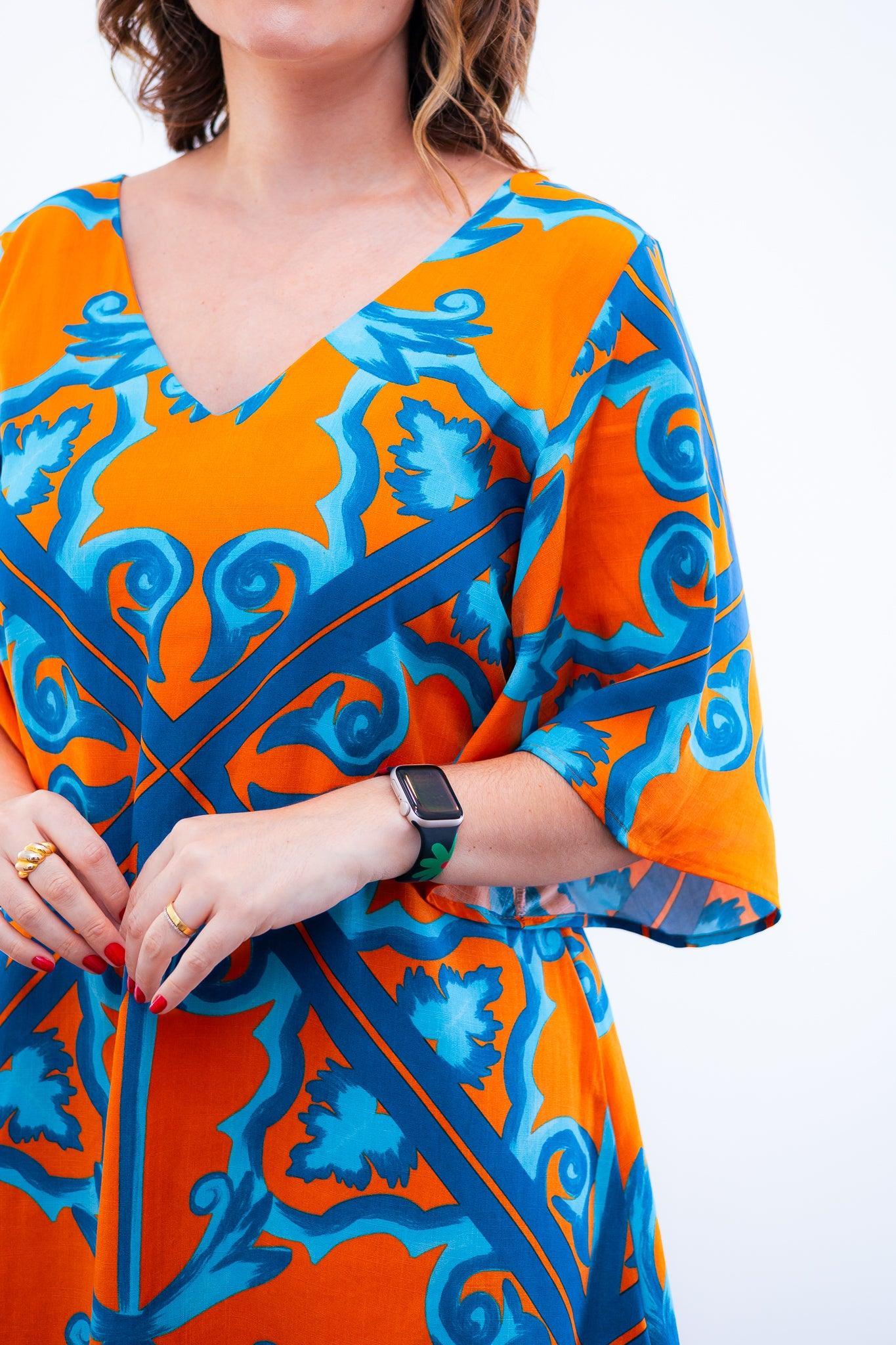 Vestido Sabrina - Decote V Manga Morcego em Viscolinho - Bazar Online