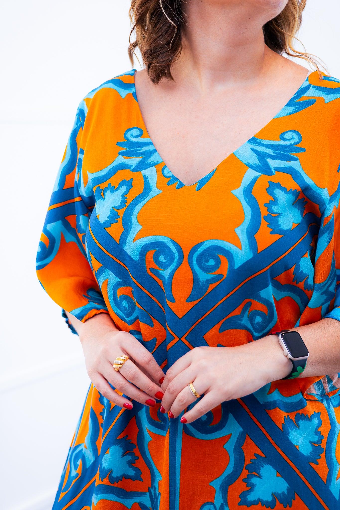 Vestido Sabrina - Decote V Manga Morcego em Viscolinho - Bazar Online