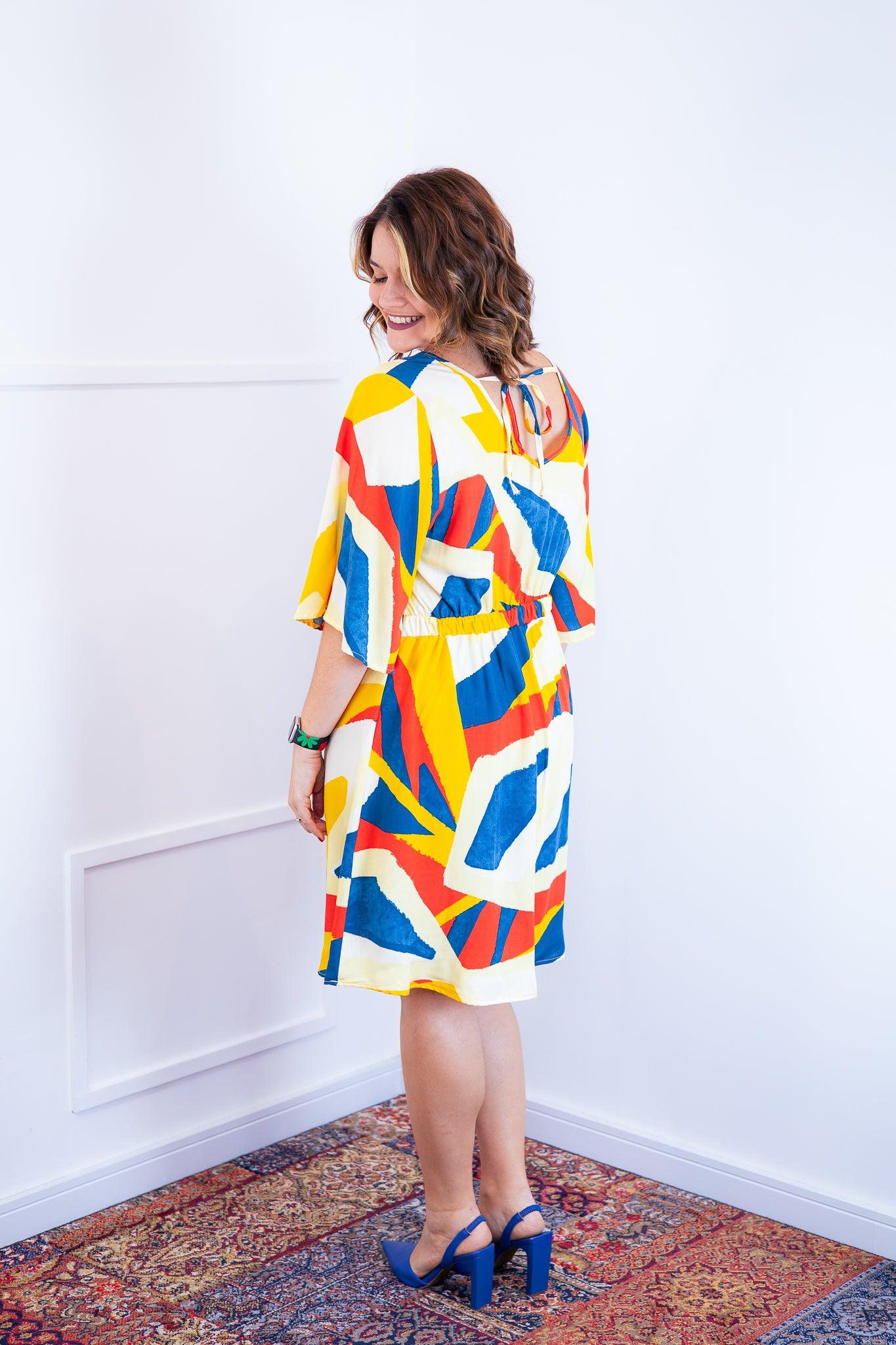 Vestido Sabrina - Decote V Manga Morcego em Viscolinho - Bazar Online