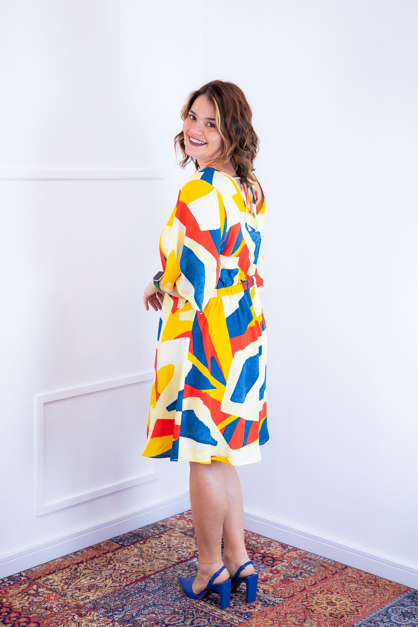 Vestido Sabrina - Decote V Manga Morcego em Viscolinho - Bazar Online