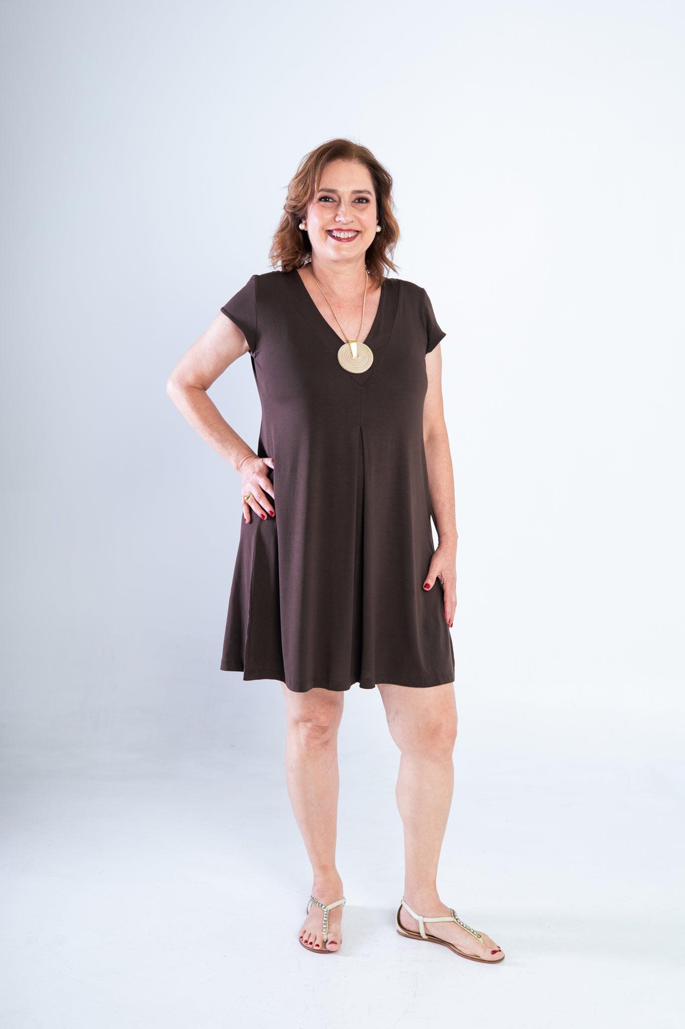 Vestido Laura - Evasê Decote V em Viscolycra - Bazar Online