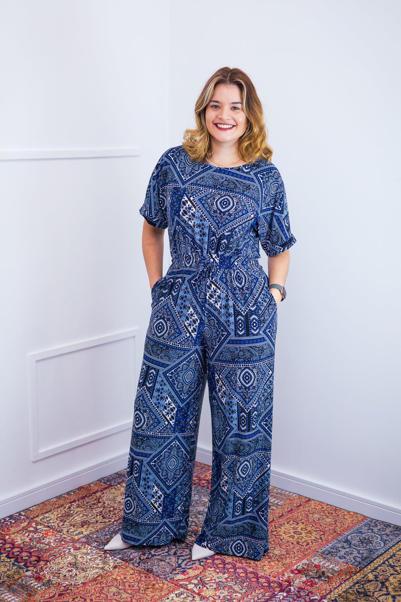 Macacão Isadora - Manga Japonesa com Calça Pantalona - Bazar Online