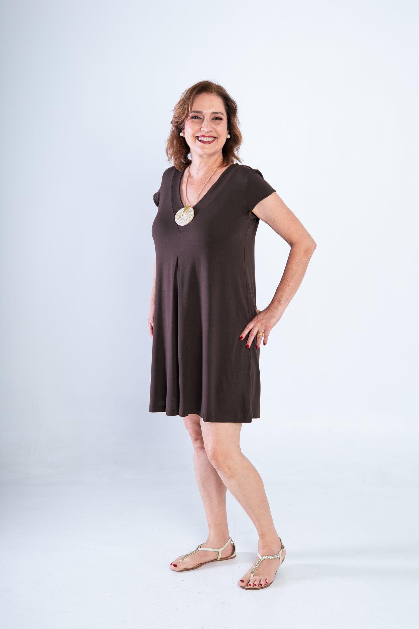 Vestido Laura - Evasê Decote V em Viscolycra - Bazar Online