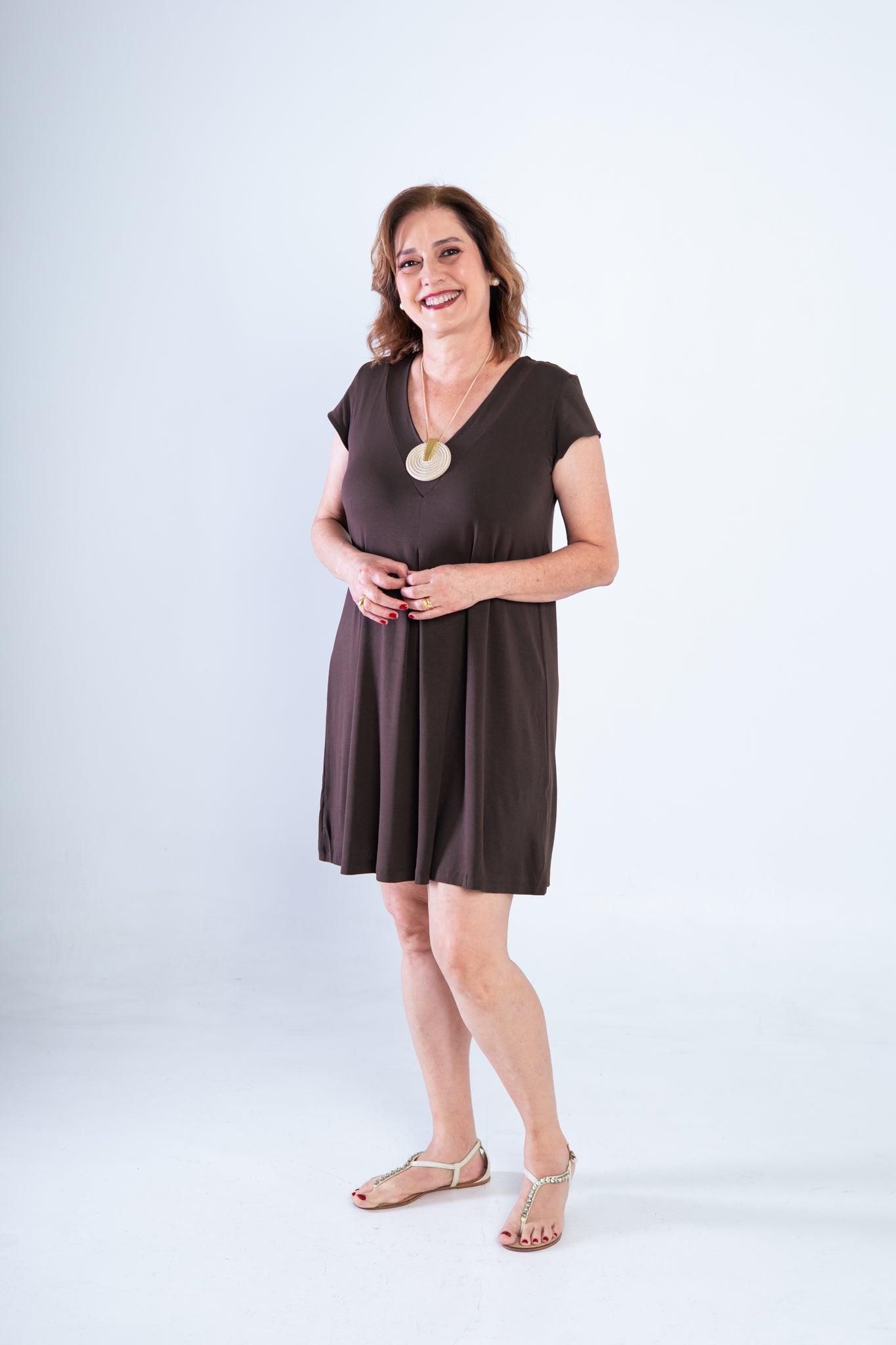 Vestido Laura - Evasê Decote V em Viscolycra - Bazar Online