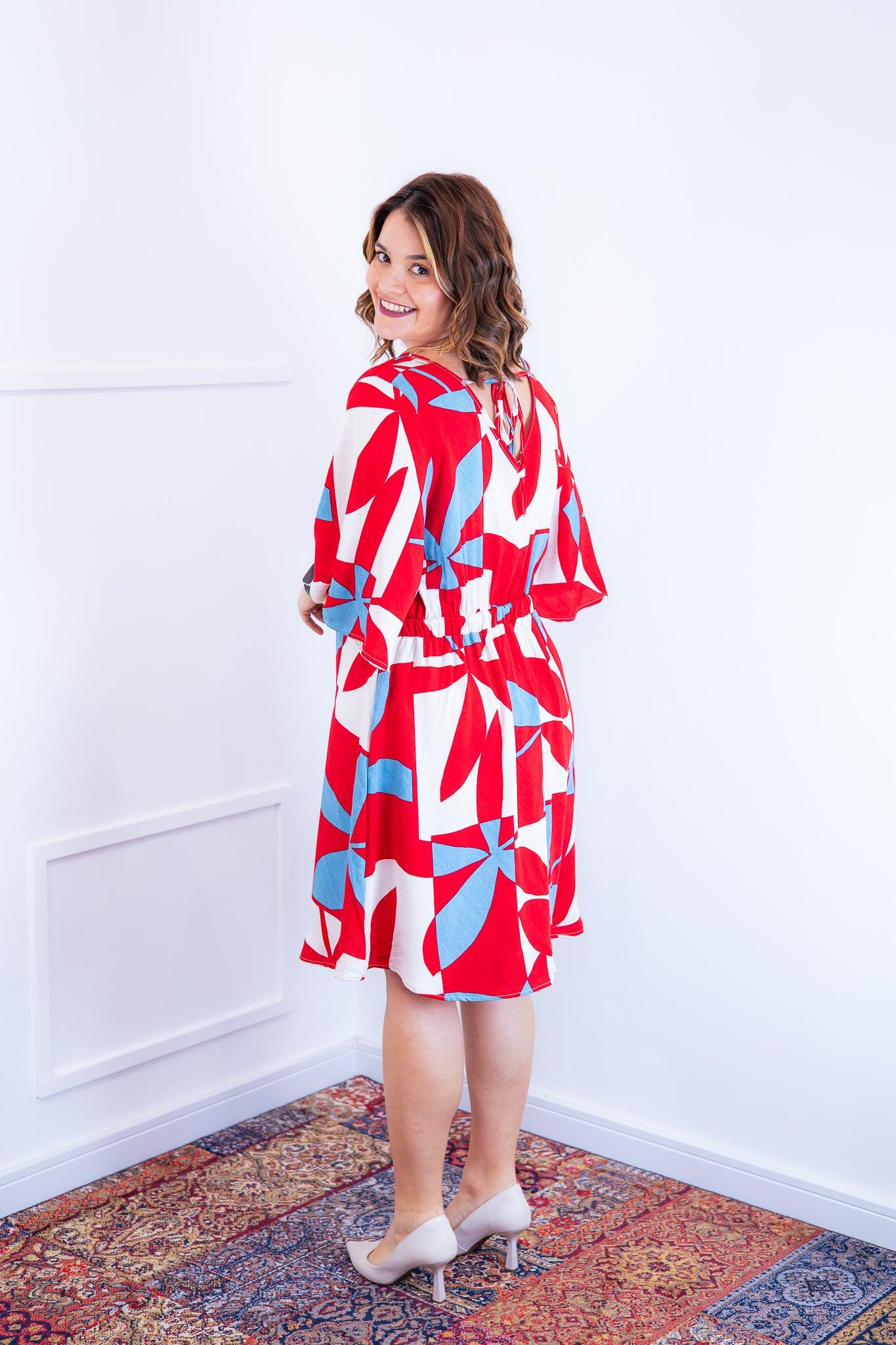 Vestido Sabrina - Decote V Manga Morcego em Viscolinho - Bazar Online