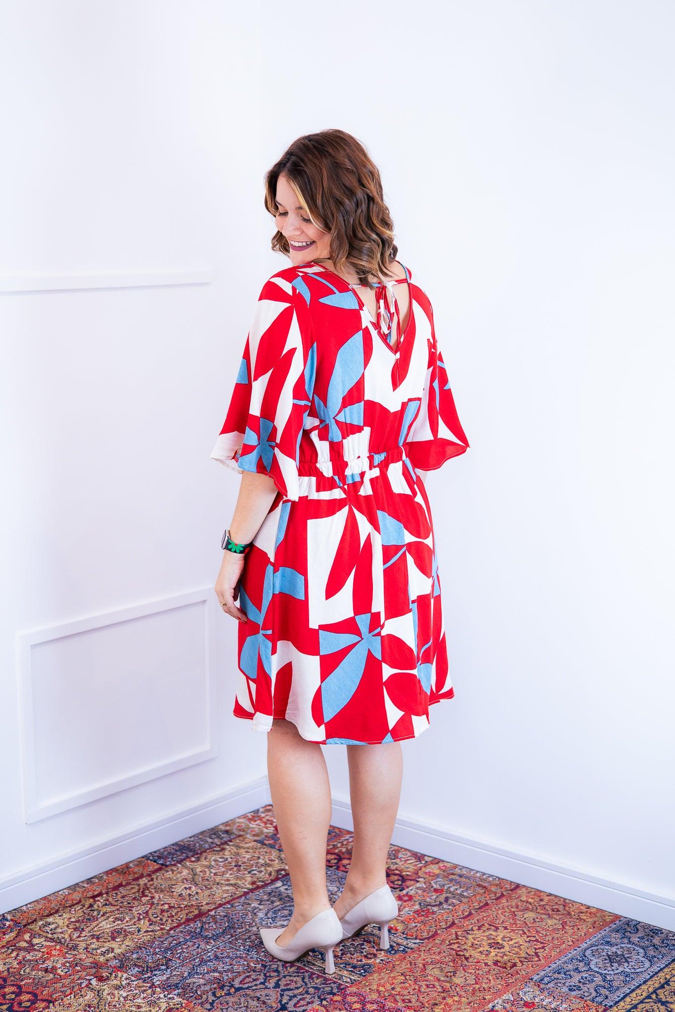 Vestido Sabrina - Decote V Manga Morcego em Viscolinho - Bazar Online