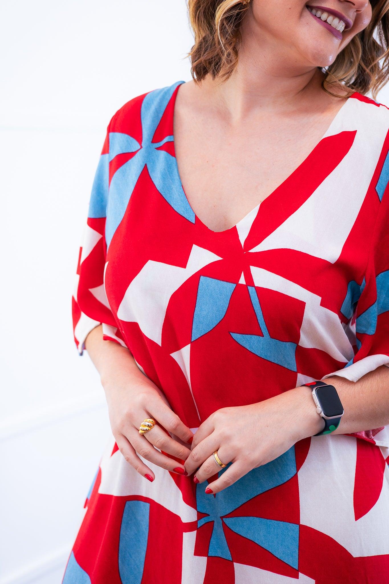 Vestido Sabrina - Decote V Manga Morcego em Viscolinho - Bazar Online