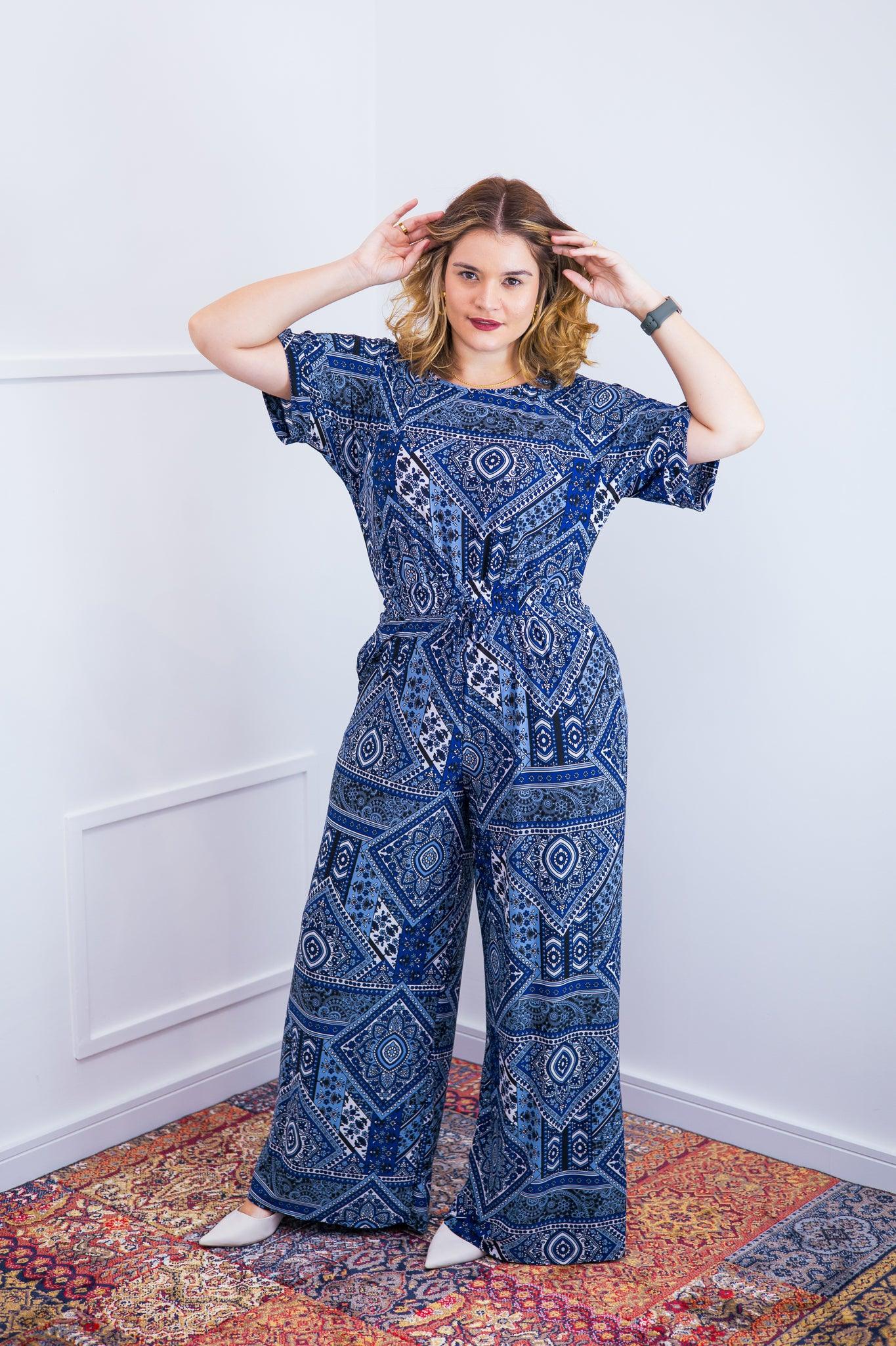 Macacão Isadora - Manga Japonesa com Calça Pantalona - Bazar Online