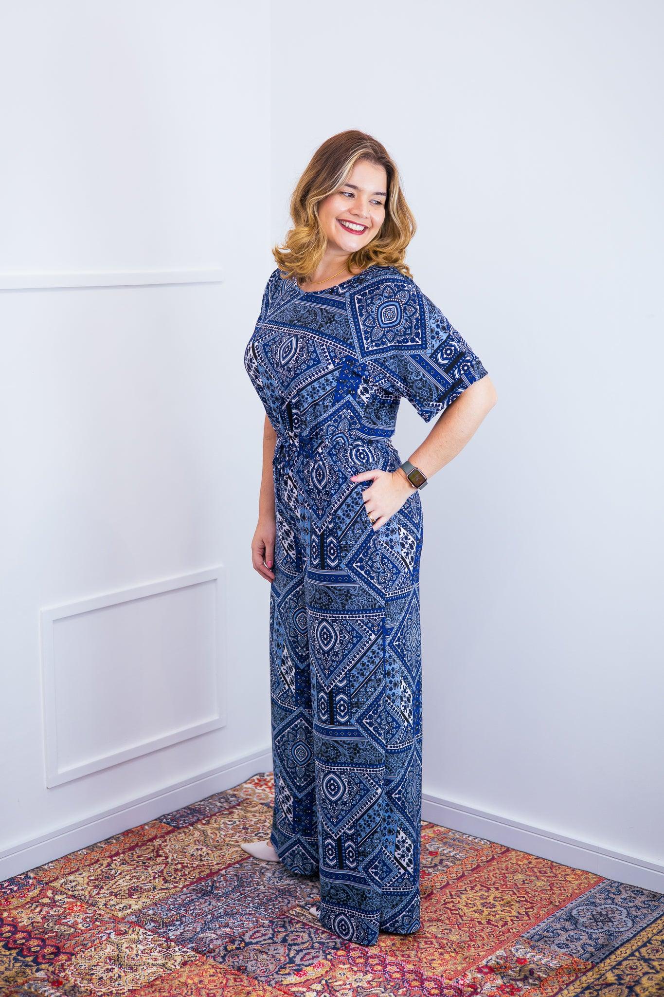 Macacão Isadora - Manga Japonesa com Calça Pantalona - Bazar Online