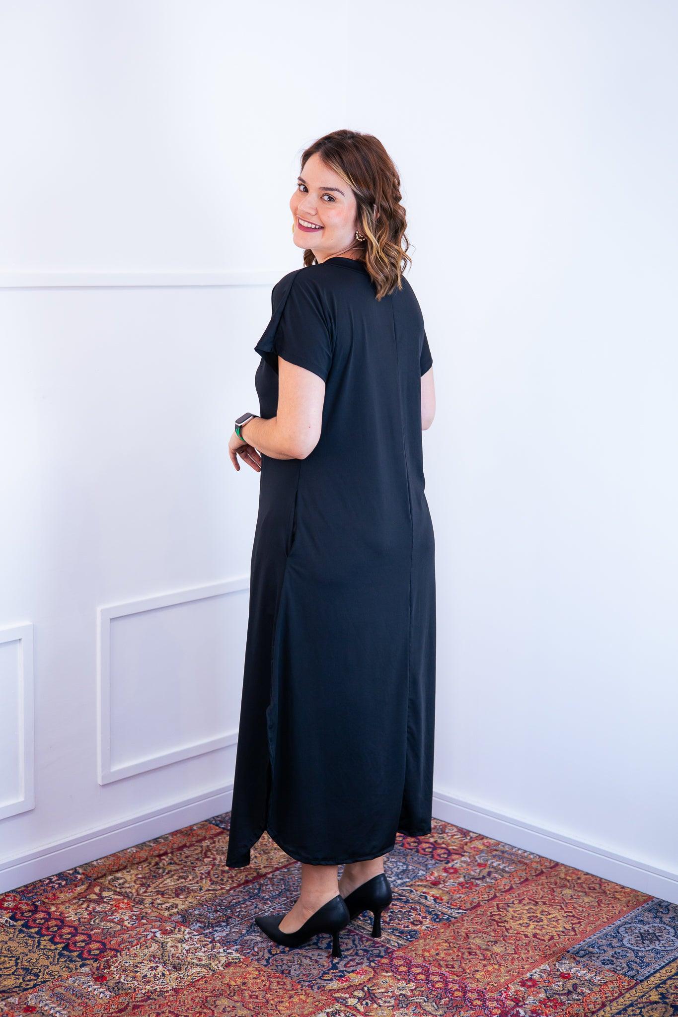 Vestido Antonella - Decote V e Fendas Laterais em Malha Confort - Bazar Online