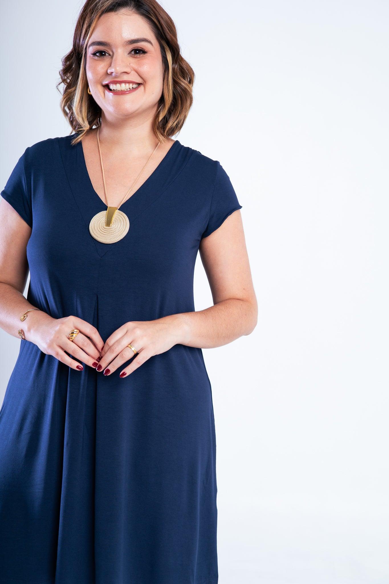 Vestido Laura - Evasê Decote V em Viscolycra - Bazar Online