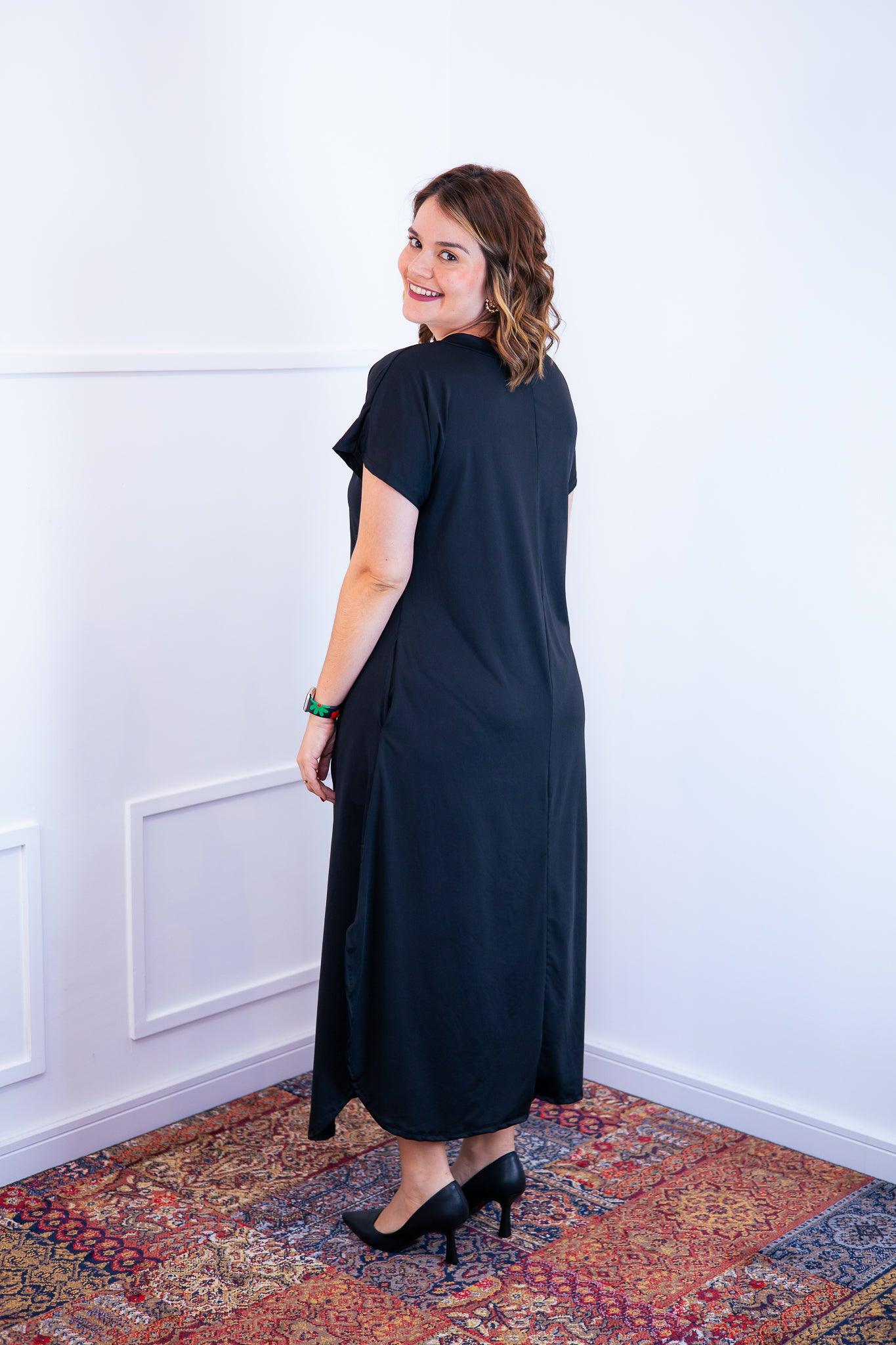 Vestido Antonella - Decote V e Fendas Laterais em Malha Confort - Bazar Online